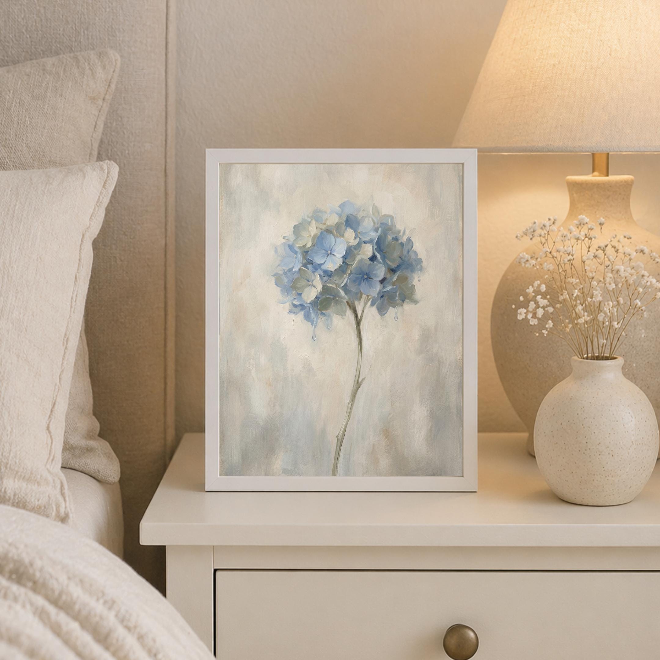 Soft Painting Blue Hydrangea Wall Art | Neutral Floral Print  (Digital Download) — image 6