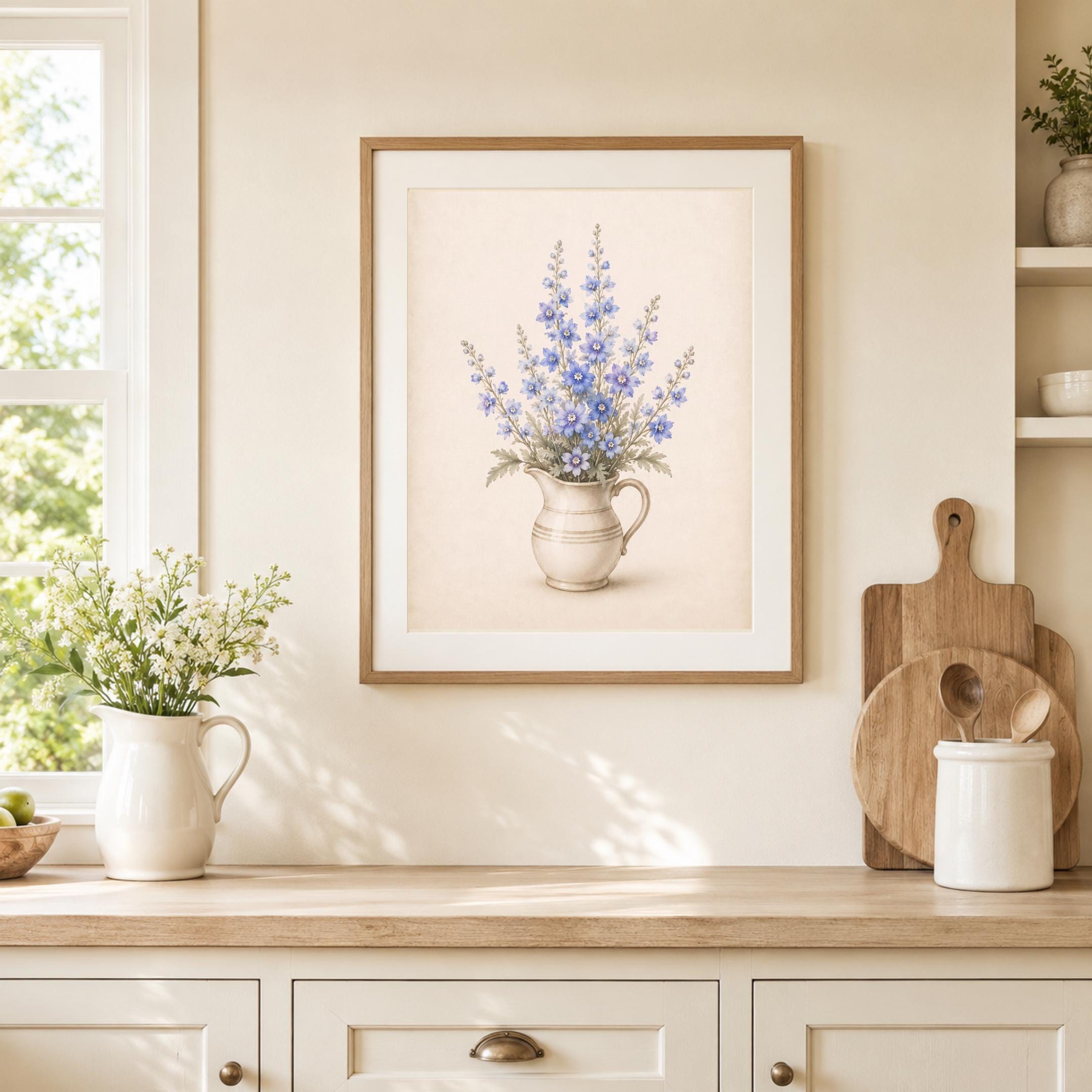 July Birth Flower Art Print | Larkspur Printable Art | Blue Floral Pitcher Digital Download — image 6