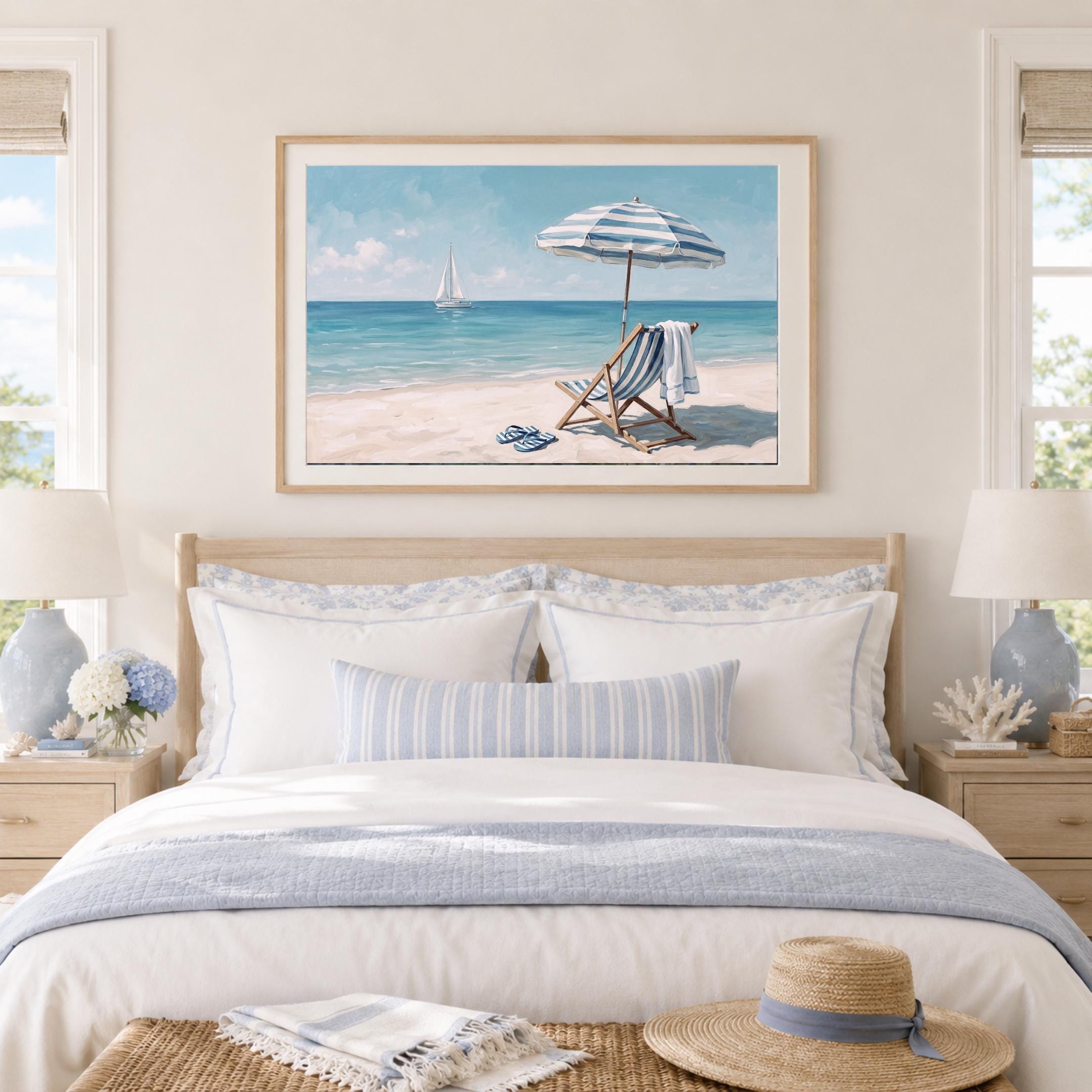 Coastal Beach Sailboat Print, Summer Ocean Shoreline, Beach House Decor (Digital Download) — image 5