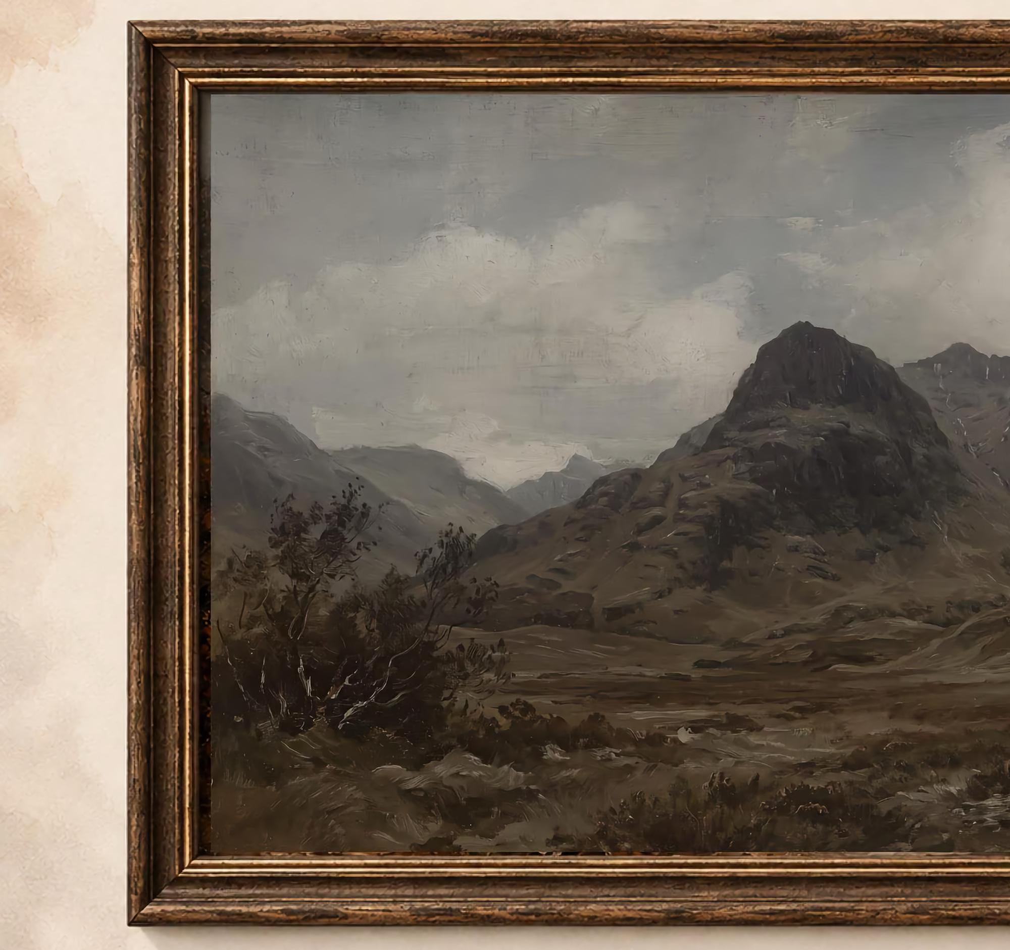Moody Mountain Landscape Print | Scottish Highlands Wall Art | Dark Vintage Nature Digital Download — image 2