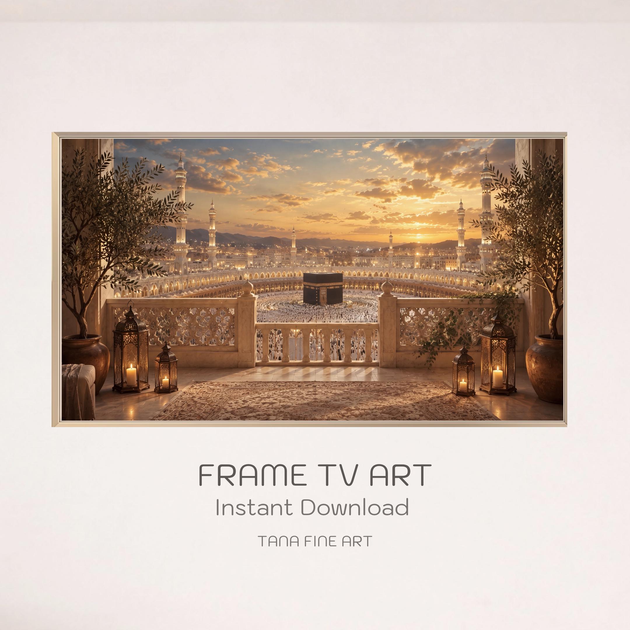 Kaaba Frame TV Art, Islamic Balcony View for Samsung The Frame, Hajj Digital Download