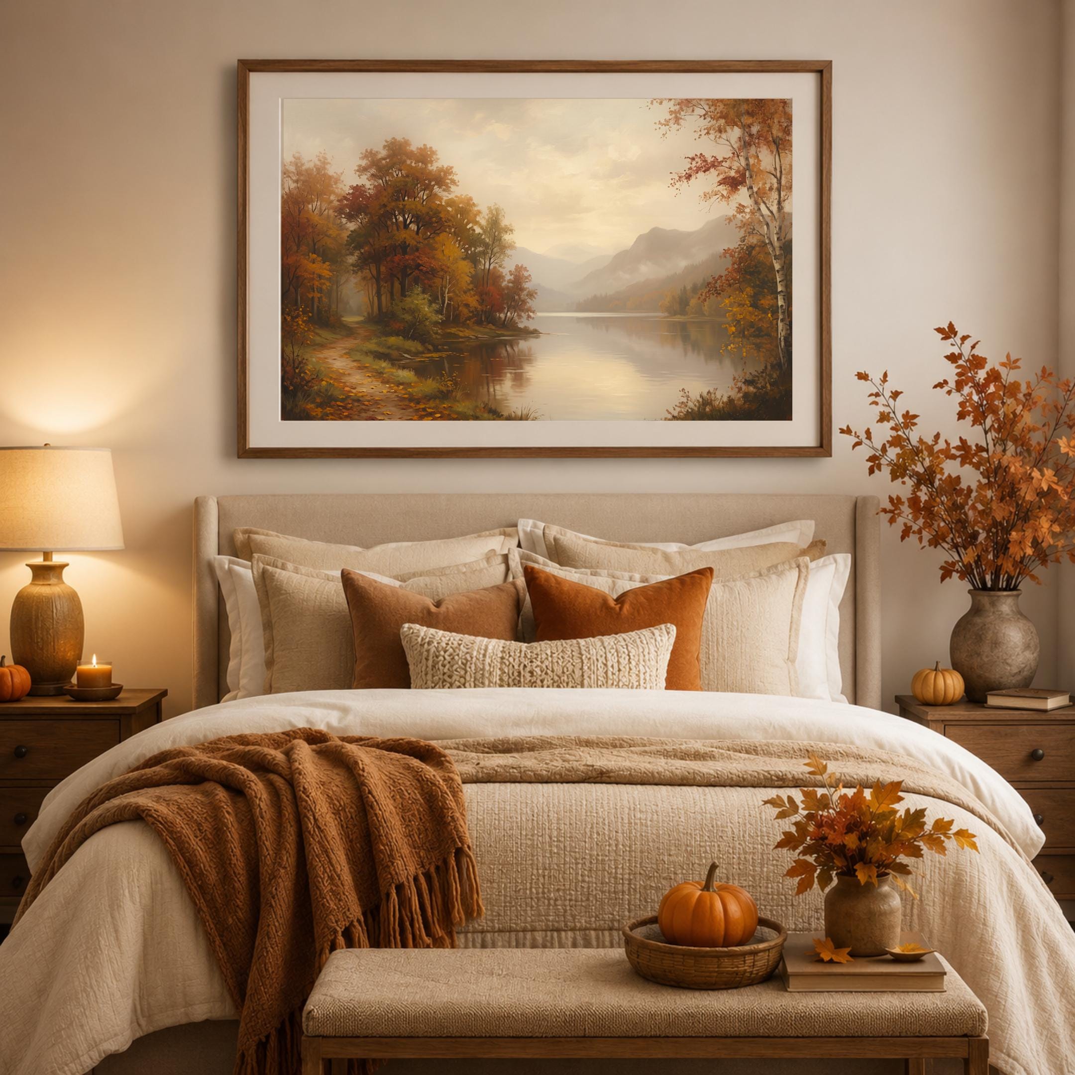 Autumn Lake Landscape Print, Moody Countryside Landscape, Rustic Fall Decor (Digital Download) — image 8
