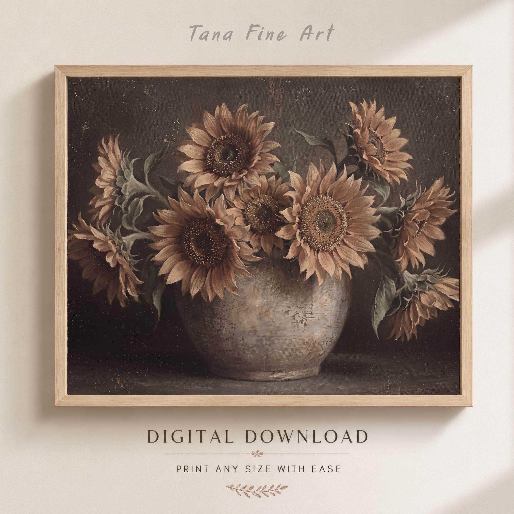 Moody Sunflower Vase Printable Wall Art, Dark Rustic Floral Farmhouse Kitchen Decor Digital Download — image 6