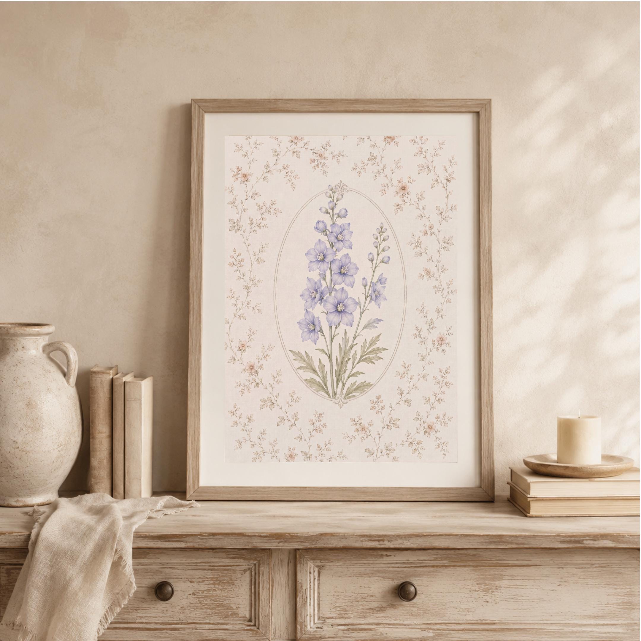July Birth Month Flower Print | Larkspur Printable Wall Art | Vintage Botanical Gift Digital Download — image 3