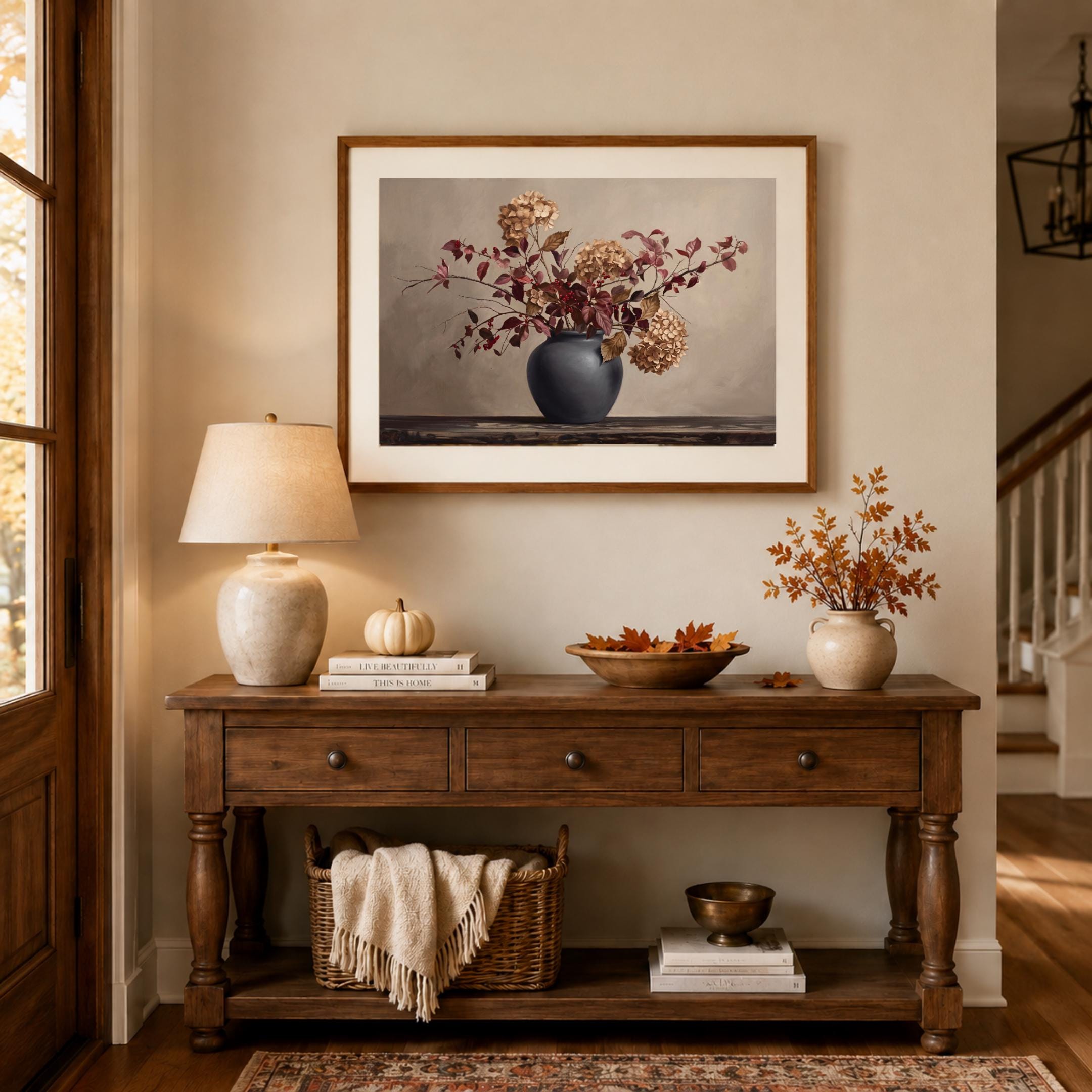 Dried Hydrangea Wall Art, Fall Moody Burgundy Botanical, Dried Flower Print (Digital Download) — image 5