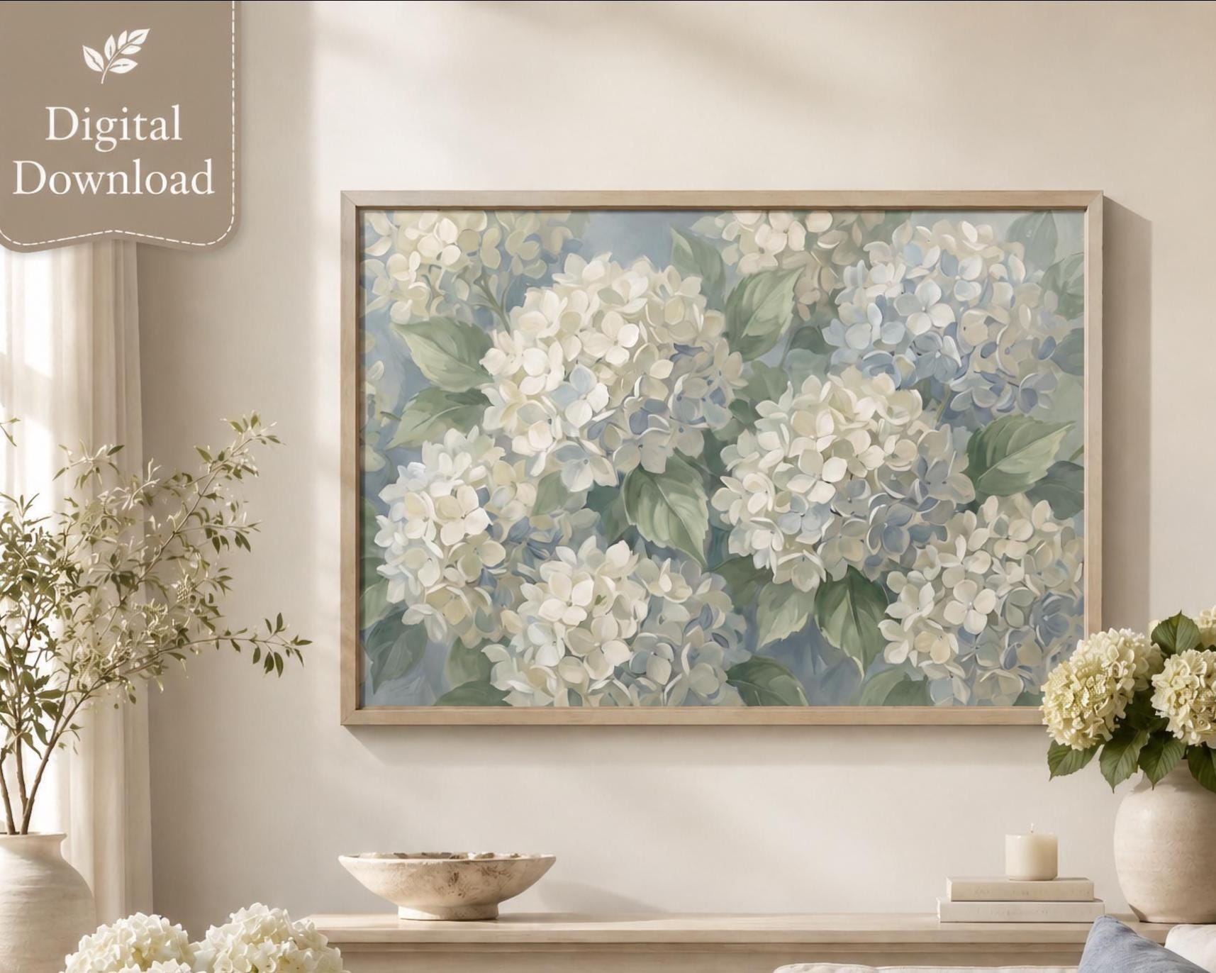 White Hydrangea Printable Wall Art | Neutral Floral Print | Cottage Floral Decor (Digital Download) — image 6
