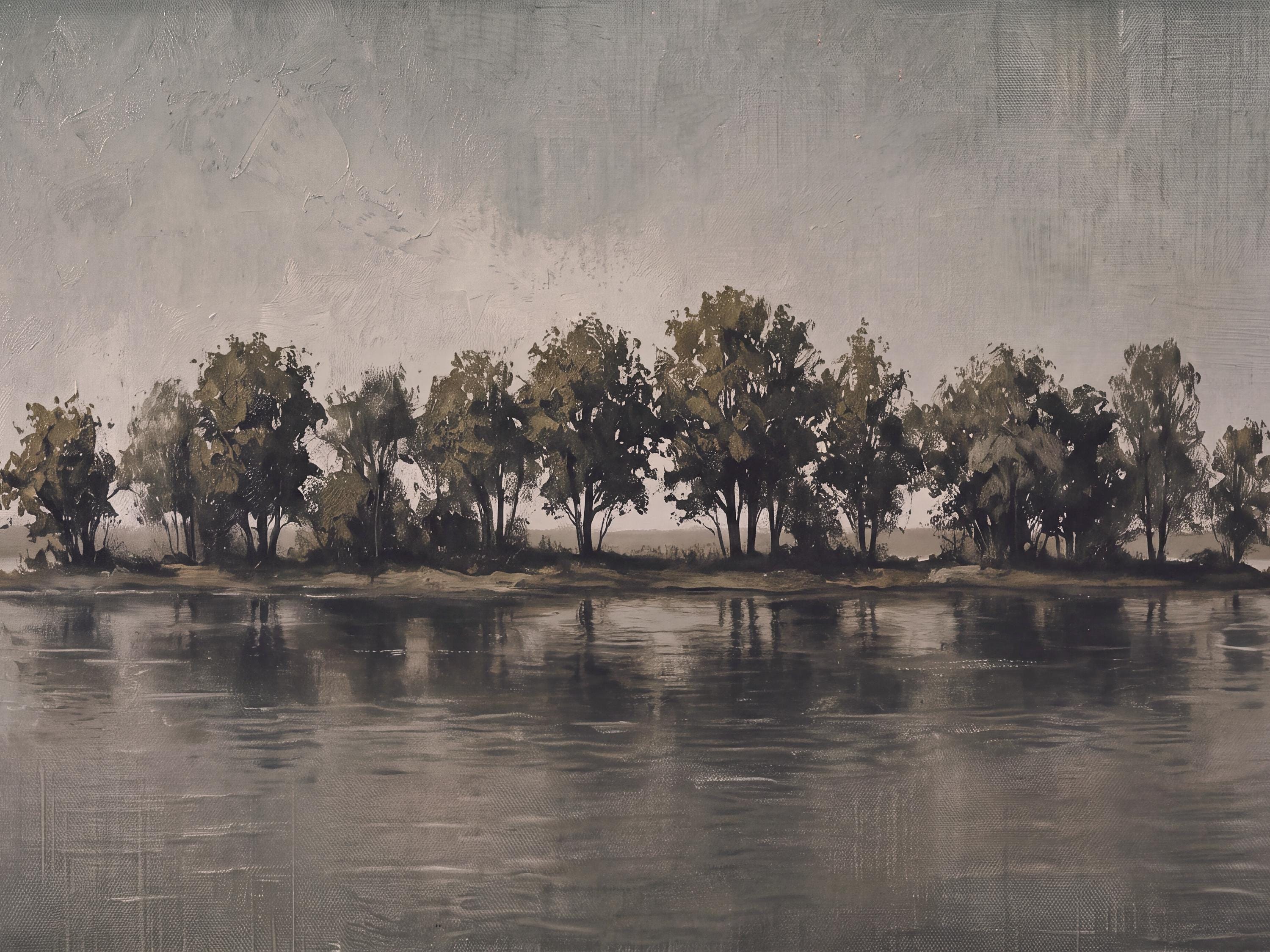 Moody Lake Tree Printable Wall Art, Neutral Landscape Decor Digital Download — image 3