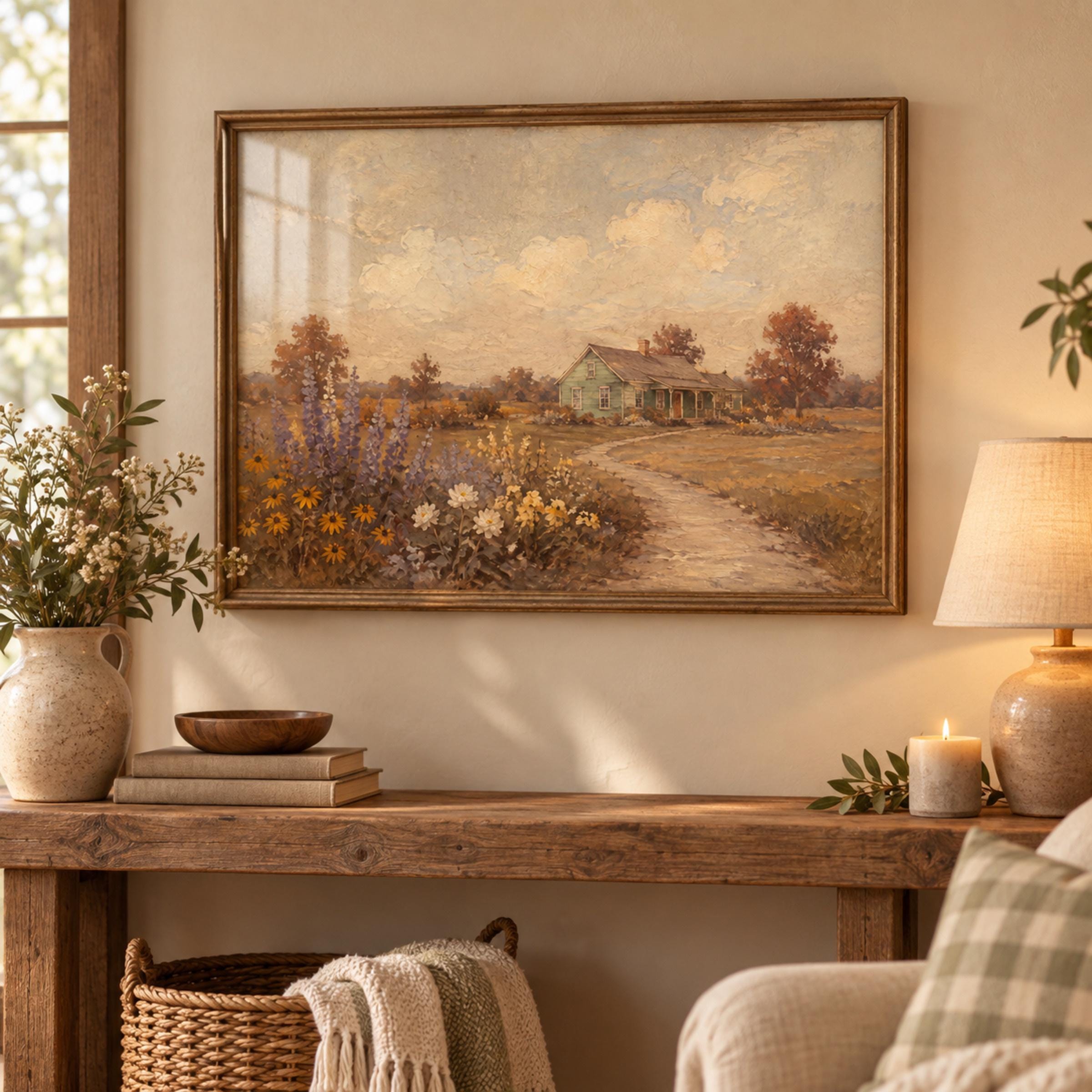 Vintage Fall Garden Printable Wall Art, Rustic Green Cottage Landscape, Autumn Farmhouse, Digital Download — image 3