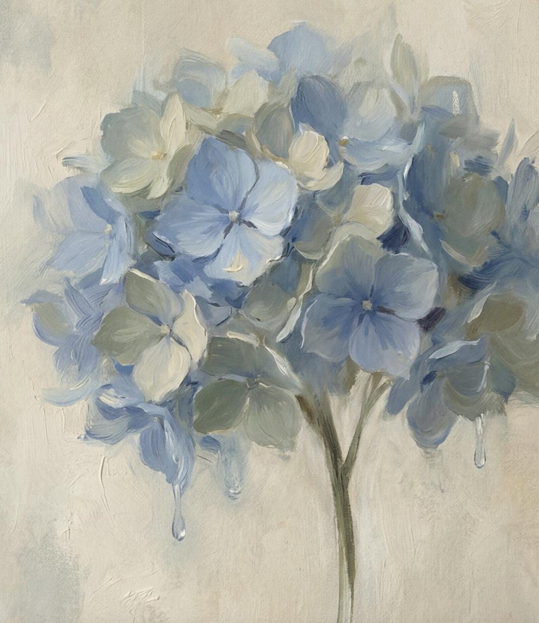 Soft Painting Blue Hydrangea Wall Art | Neutral Floral Print  (Digital Download) — image 8
