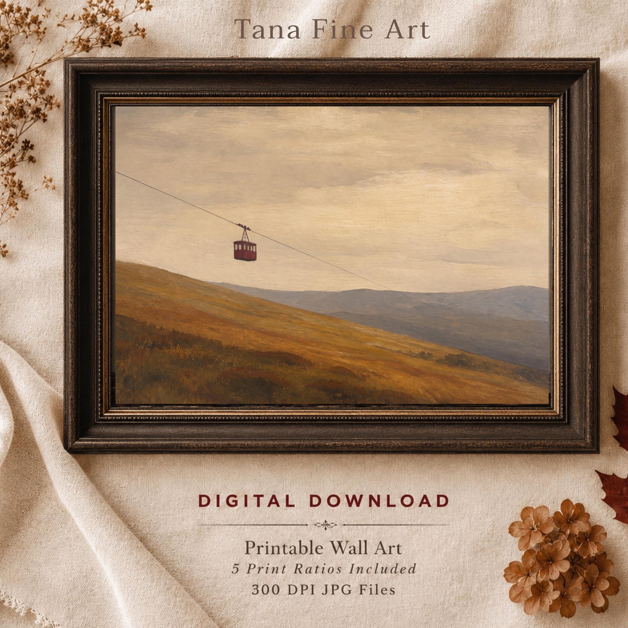 Vintage Mountain Landscape Wall Art | Neutral Countryside Print | Rustic Printable Digital Download