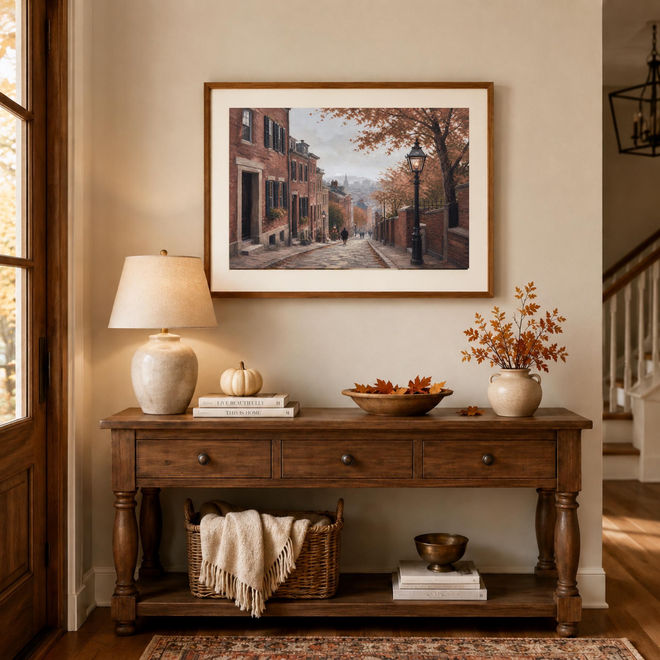 Vintage Autumn City Wall Art, Cobblestone Street, Cozy Fall Urban Home Decor, Digital Download — image 6