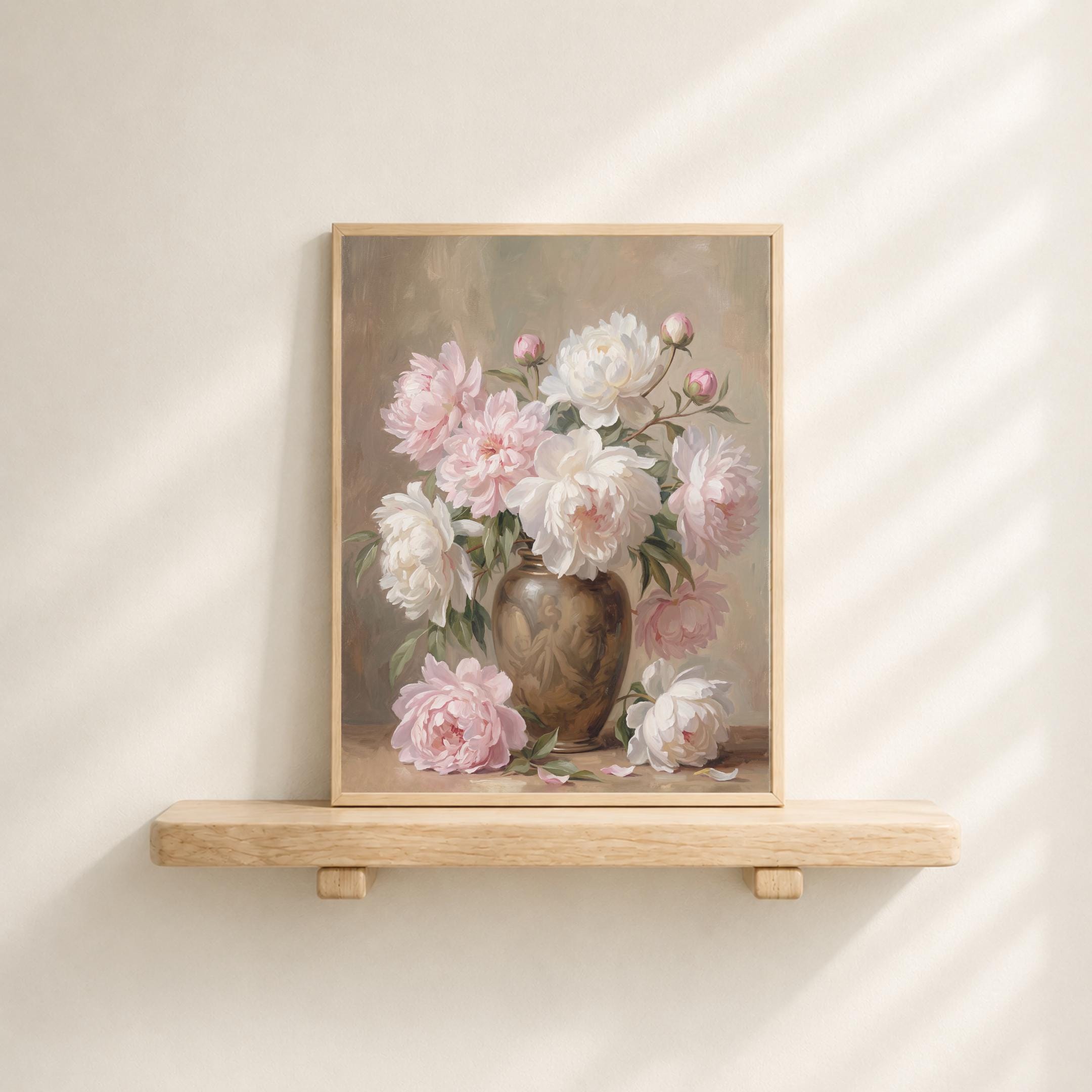 Pink White Peony Vase Printable Wall Art, Vintage Floral Cottage Home Decor Digital Download — image 6