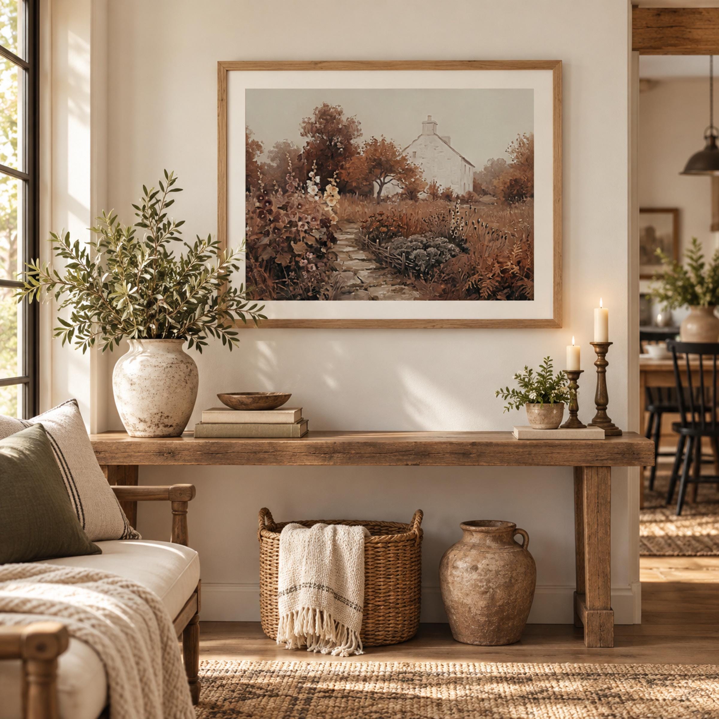 Fall Cottage Garden Wall Art, Rustic Autumn Floral Landscape Print, Farmhouse Decor (Digital Download) — image 3