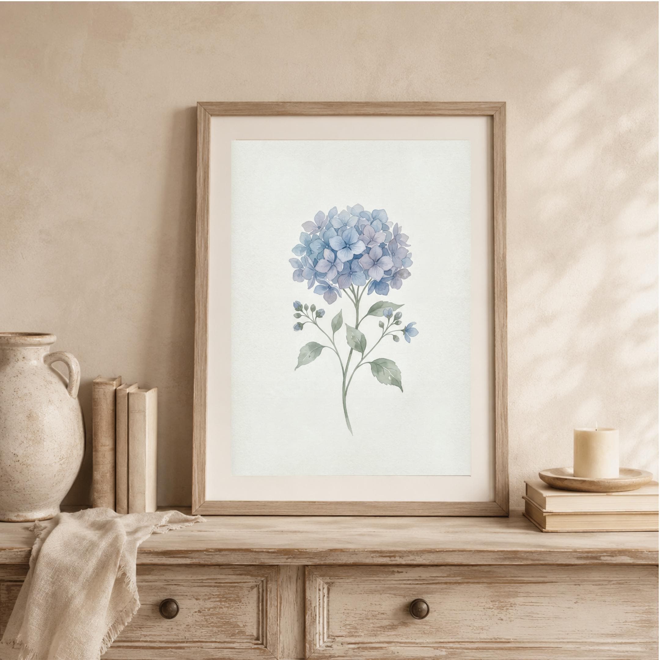 Blue Hydrangea Botanical Print, Minimal Watercolor Flower Wall Art, Soft Cottage Decor (Digital Download) — image 8
