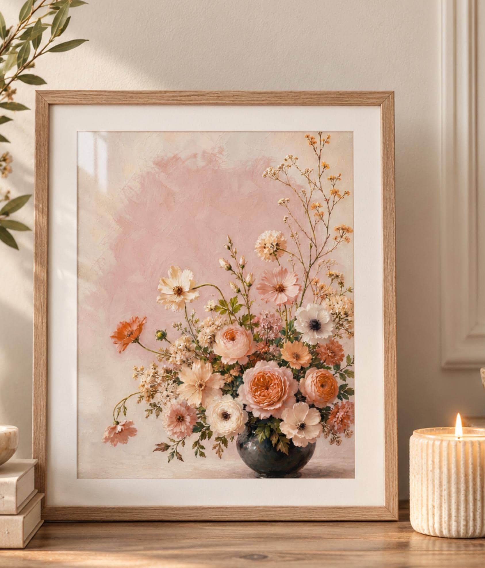 Peach Summer Floral Vase Printable Wall Art, Blush Boho Cottage Home Decor Digital Download — image 2