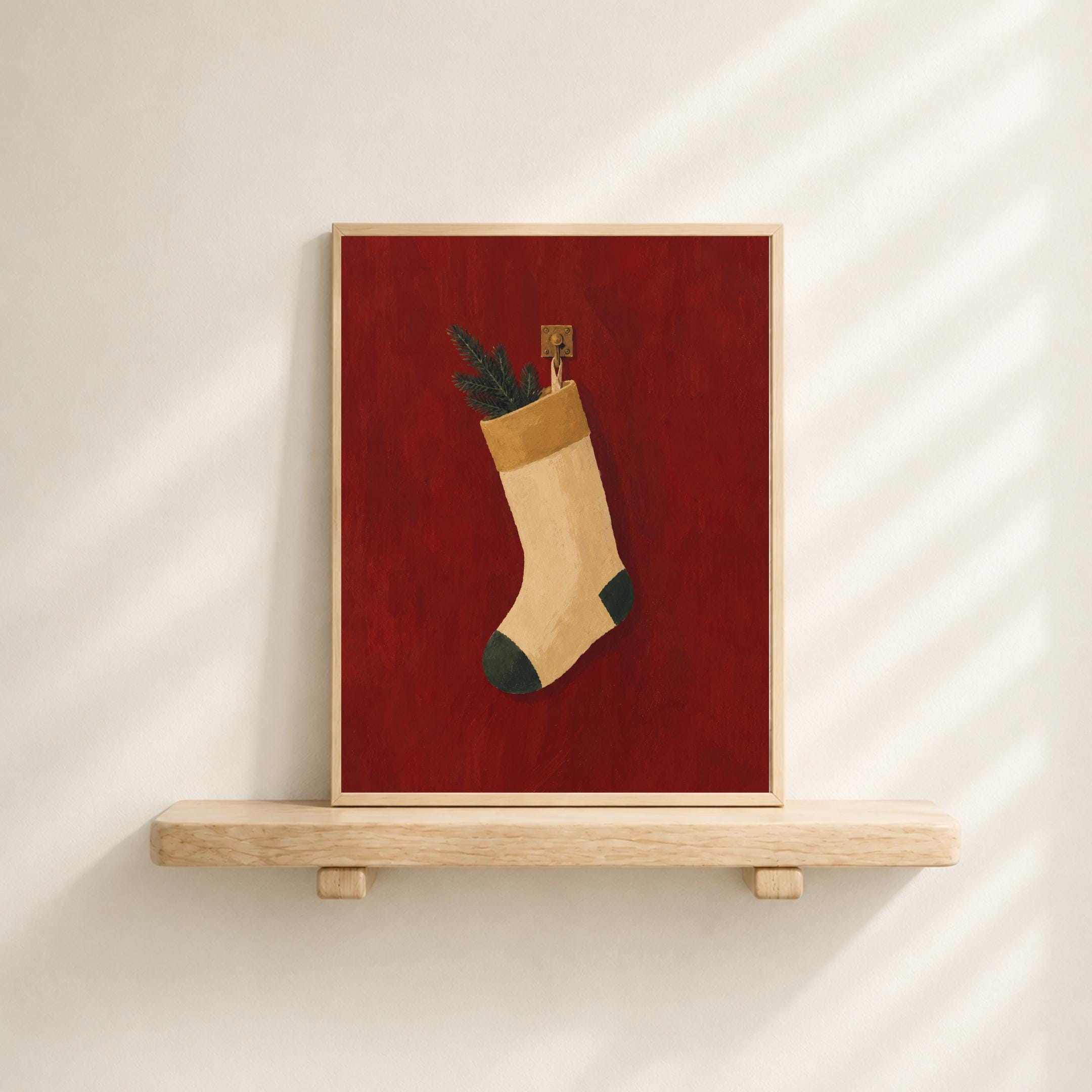 Cream Christmas Stocking on Deep Red — image 4