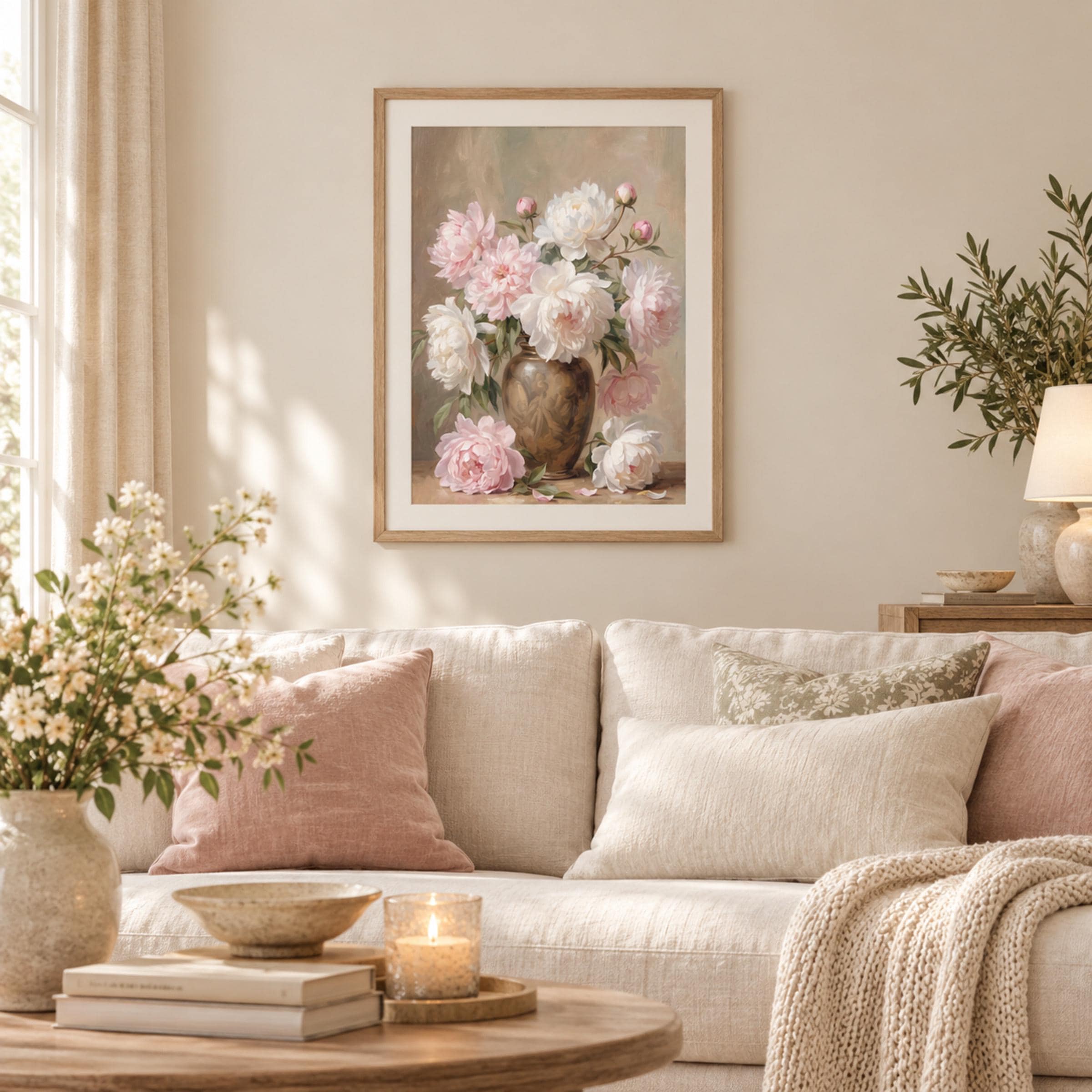 Pink White Peony Vase Printable Wall Art, Vintage Floral Cottage Home Decor Digital Download — image 4