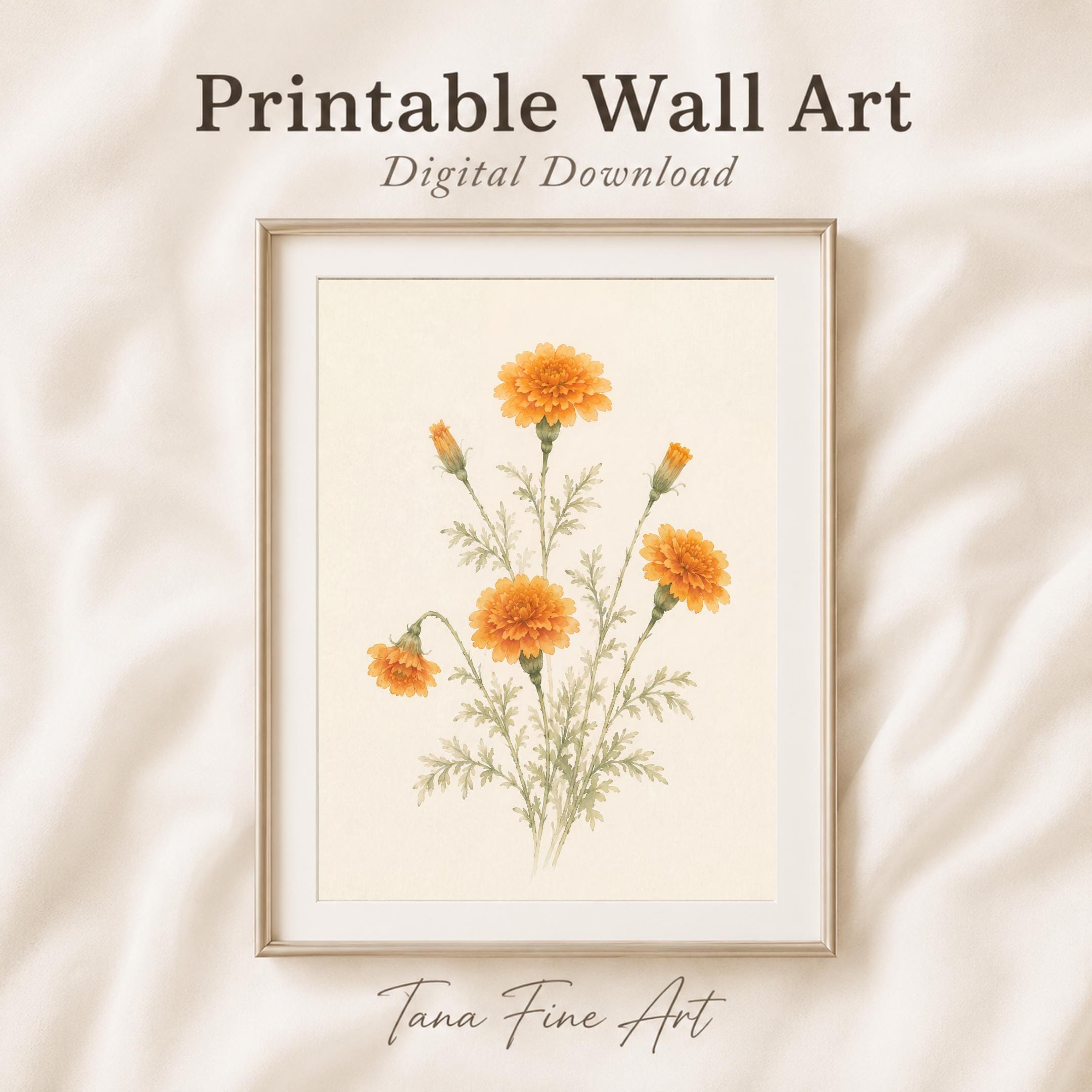 Marigold Printable Wall Art | October Birth Flower Print | Orange Botanical Gift Decor Digital Download — image 2