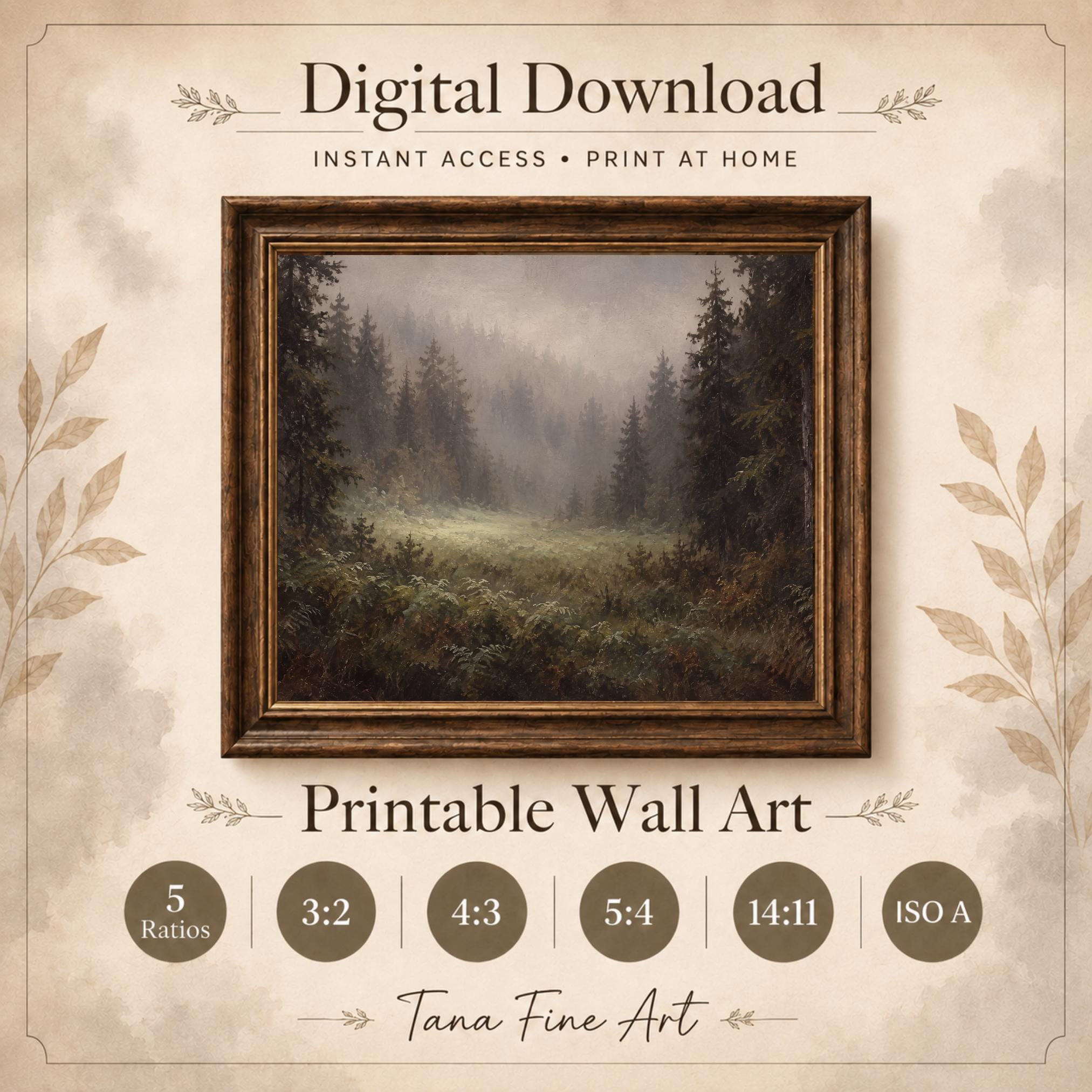 Misty Forest Printable Wall Art, Moody Evergreen Landscape, Rustic Cabin Decor Digital Download — image 9