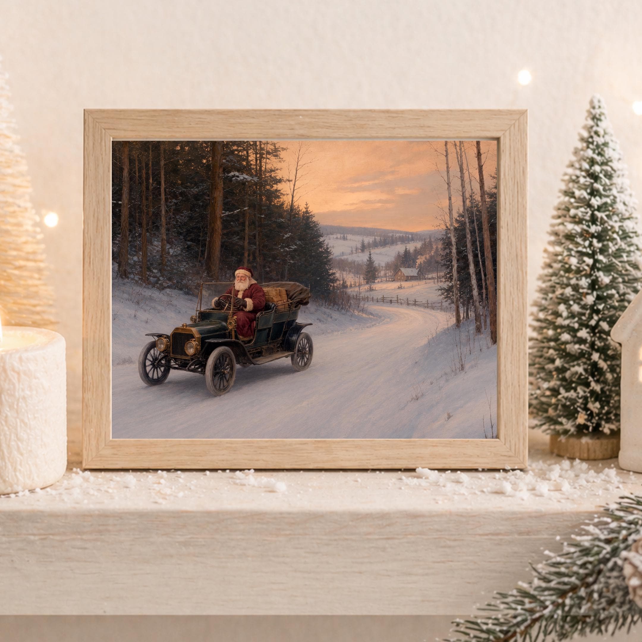 Vintage Santa Driving Car Printable Wall Art, Nostalgic Christmas Digital Download — image 7