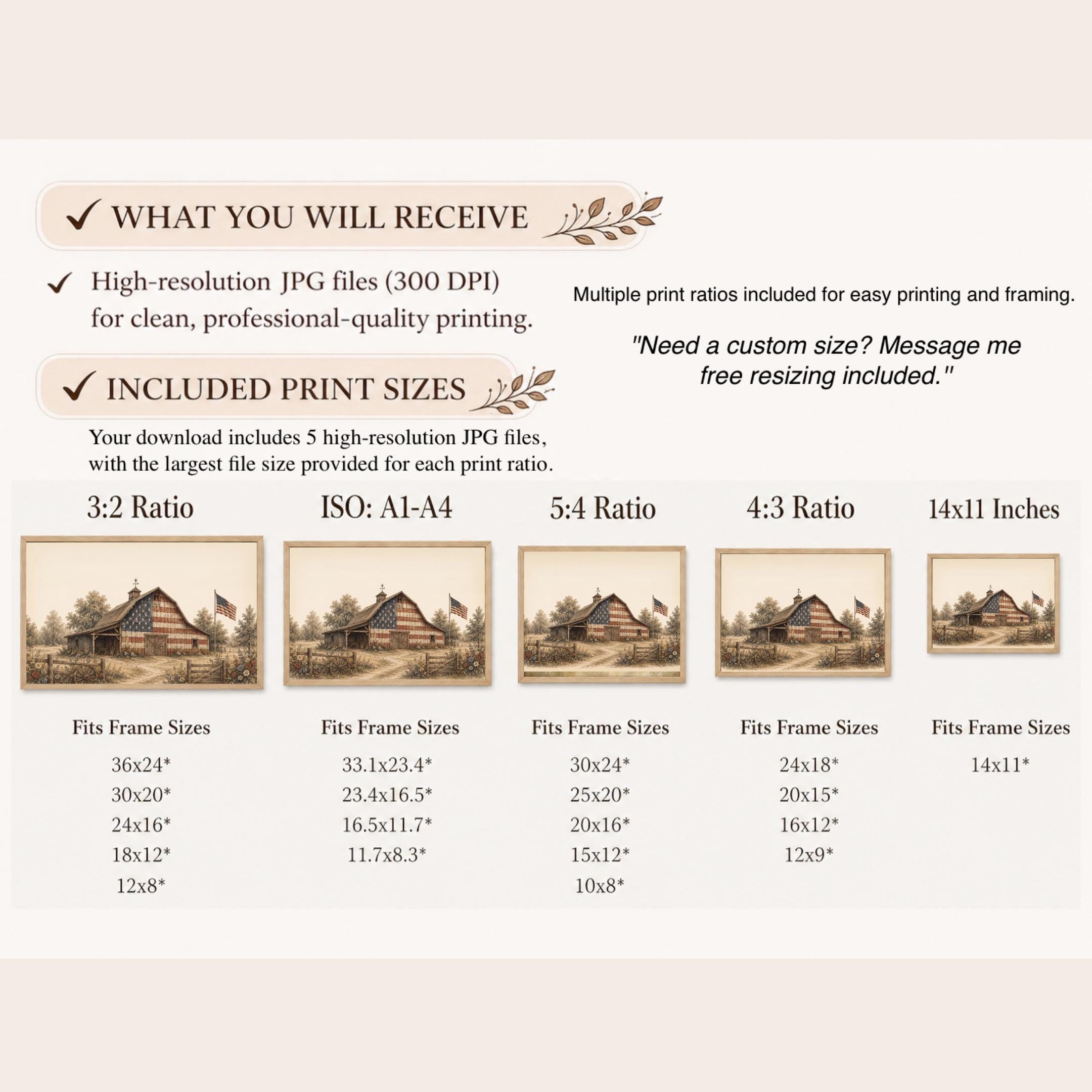 Vintage Patriotic Wall Art Set, Eagle, Flag, Floral Barn Prints (Digital Download) — image 10