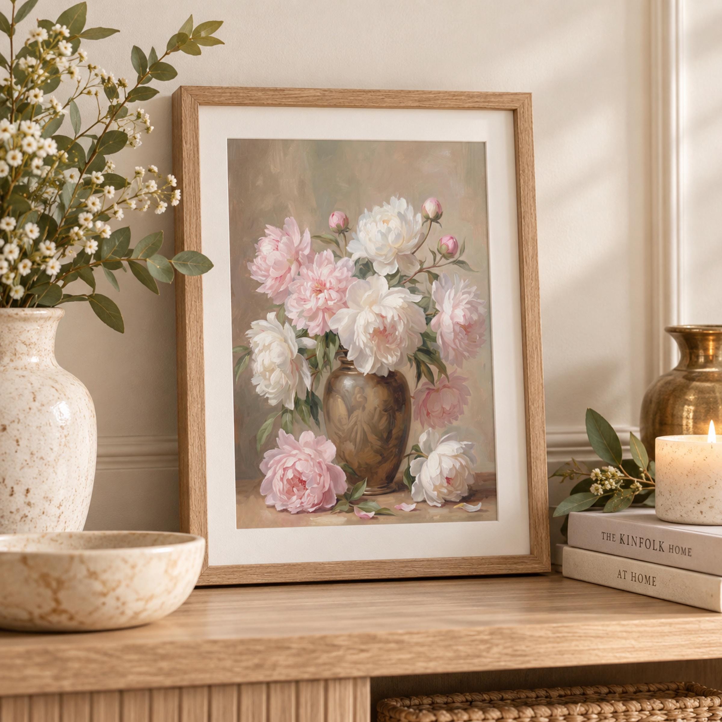 Pink White Peony Vase Printable Wall Art, Vintage Floral Cottage Home Decor Digital Download — image 5