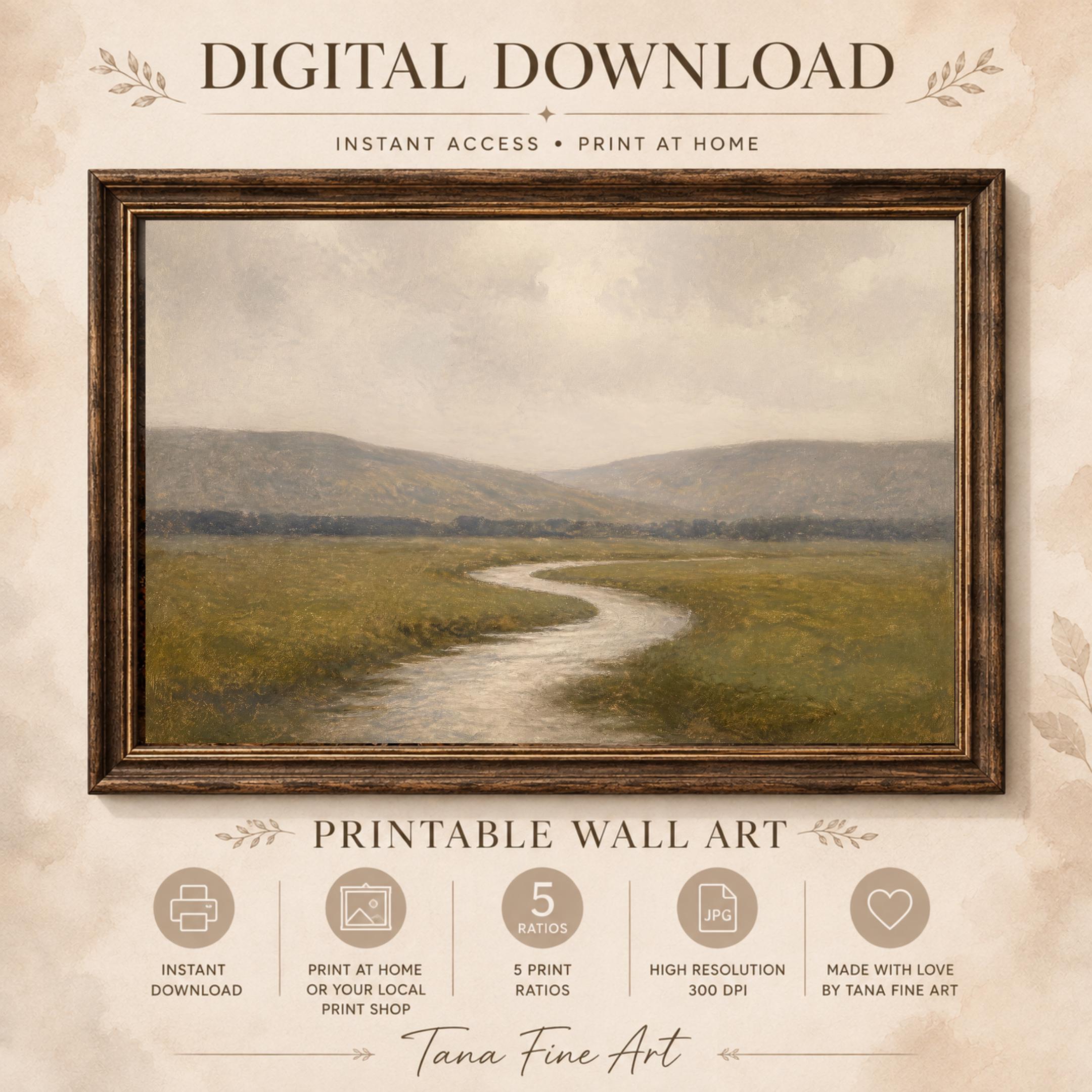 River Landscape Wall Art | Neutral Meadow Print | Vintage Nature Digital Download — image 8