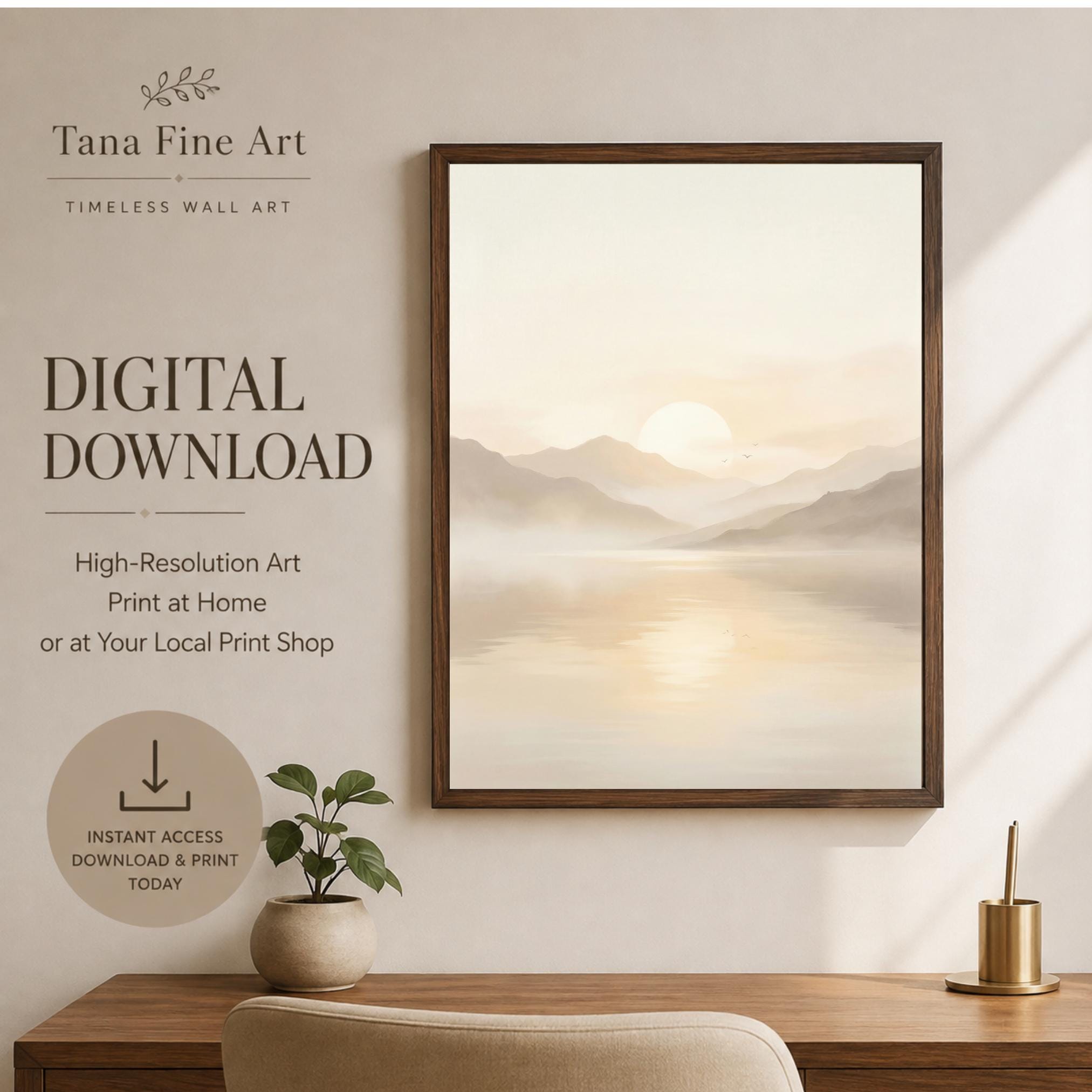 Printable Mountain Sunrise Wall Art, Neutral Landscape Wall Decor, Digital Download — image 5