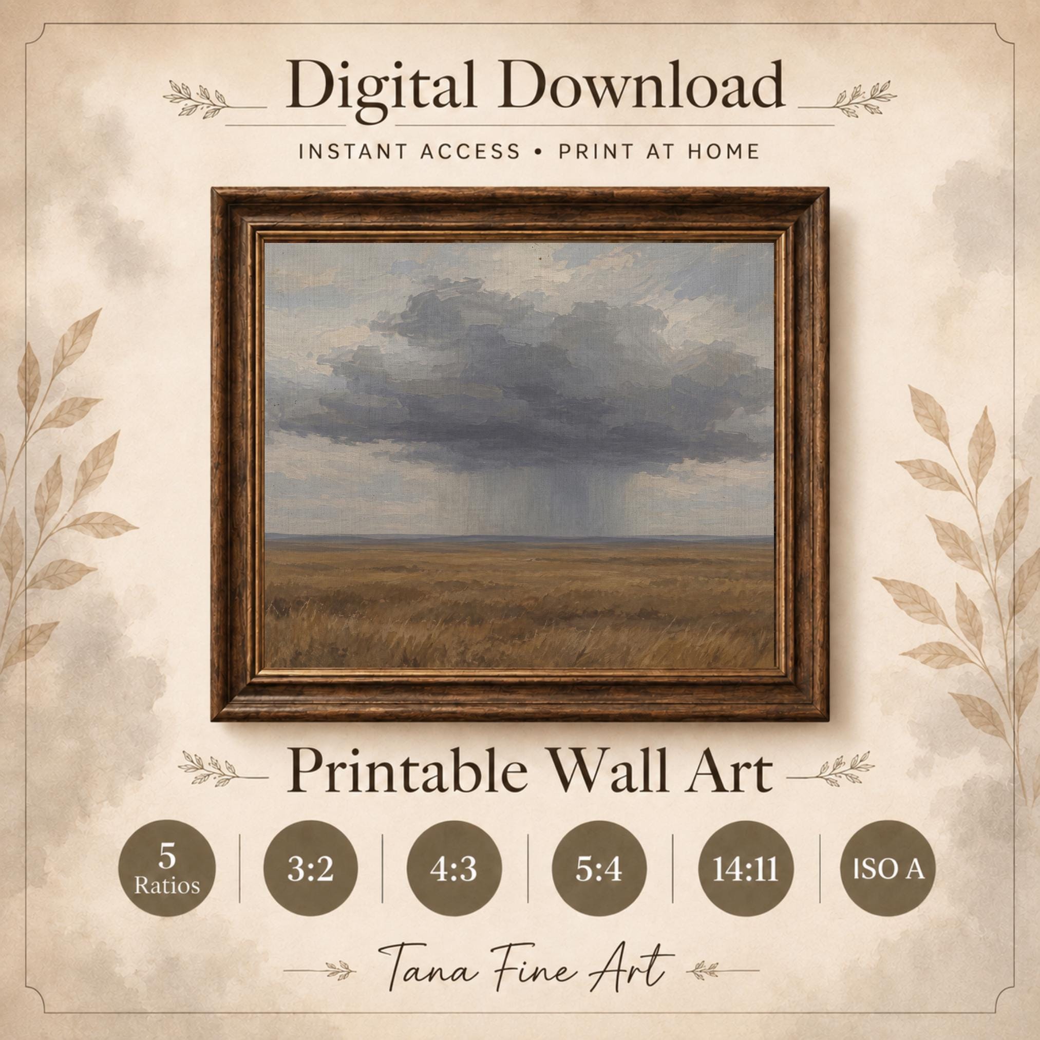 Moody Storm Cloud Landscape Art, Rustic Prairie Painting, Neutral Farmhouse Wall Decor Digital Download — image 8