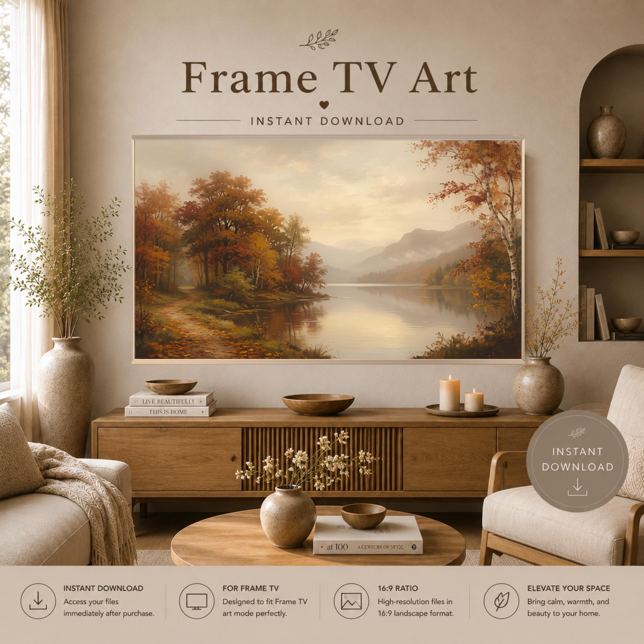 Lake Mountain Fall Frame TV Art | Moody Autumn Landscape Samsung TV Digital Download — image 7
