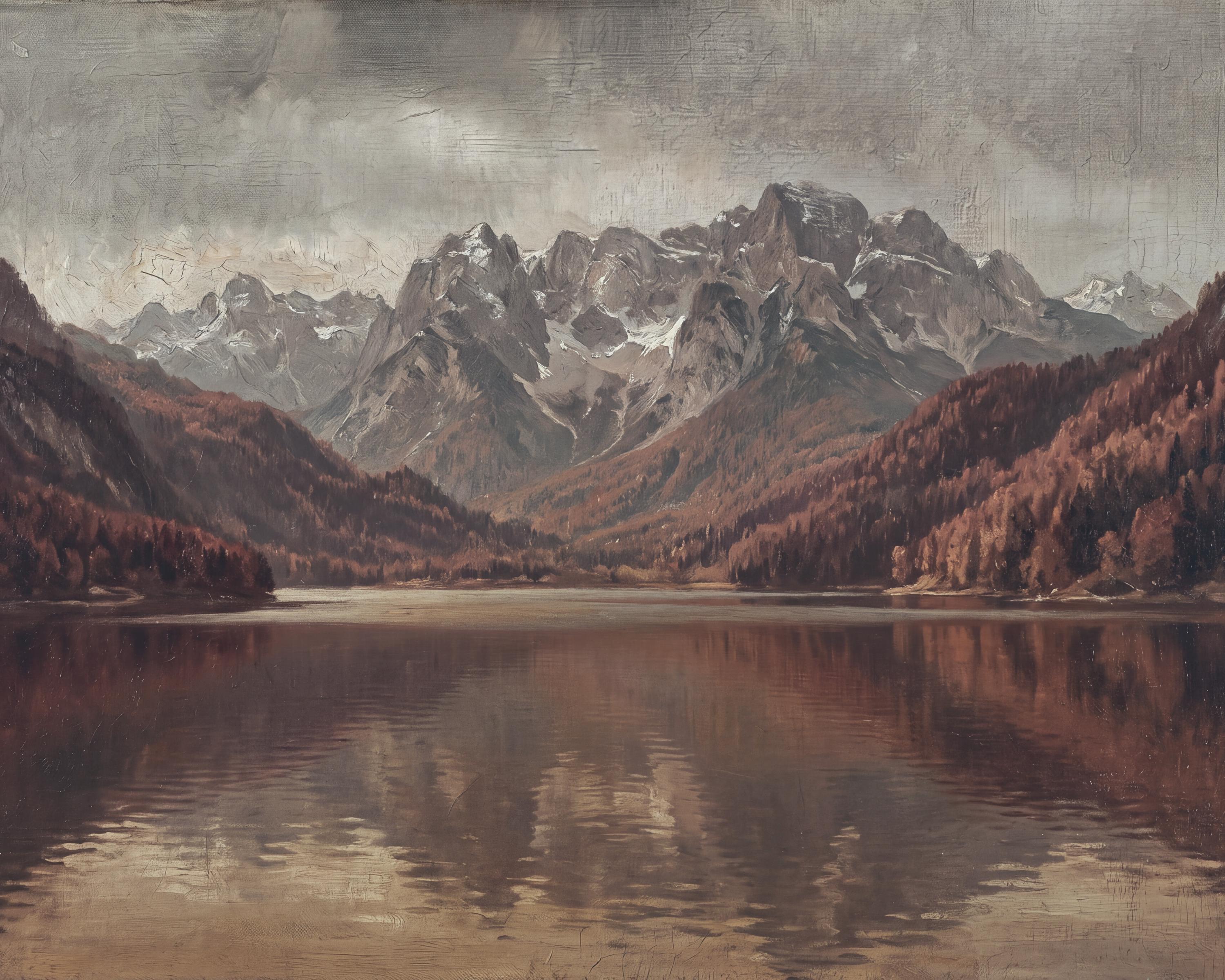 Vintage Fall Mountain Lake Printable Wall Art, Moody Alpine Landscape, Rustic Cabin Digital Download — image 8