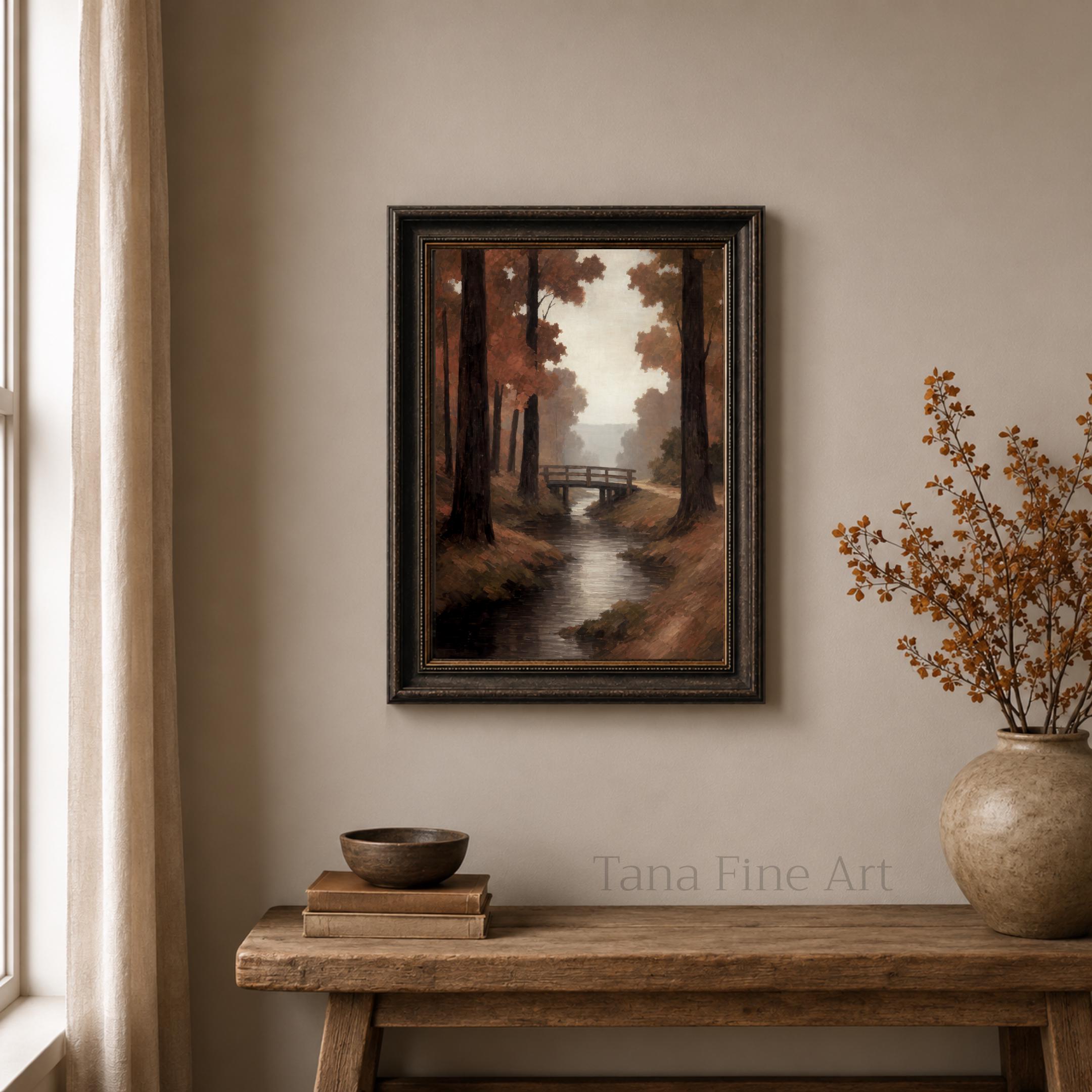 Fall Stream Wall Art | Autumn Forest Bridge Print | Moody Printable Digital Download — image 8