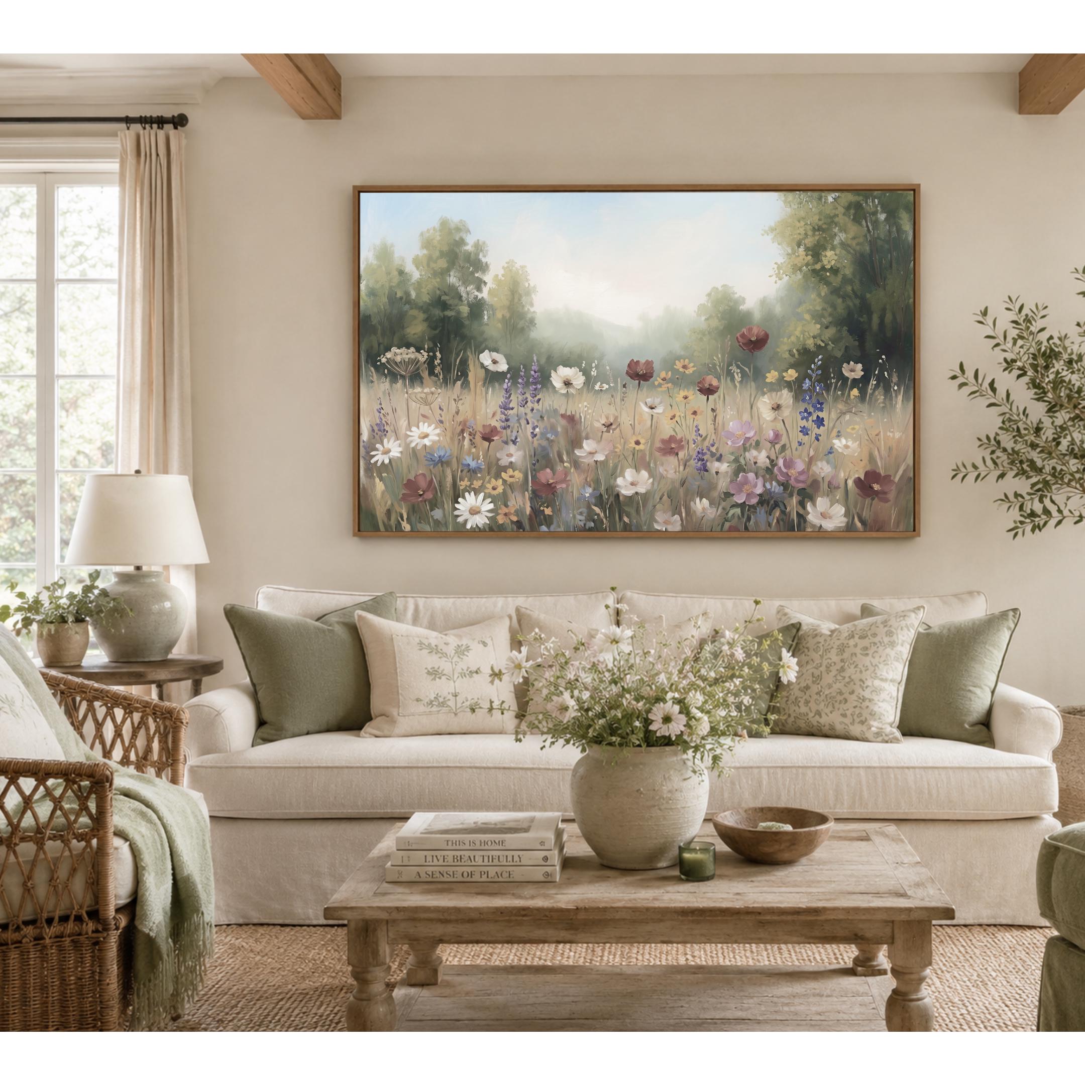 Summer Wildflower Meadow Wall Art, Floral Landscape Print, Neutral Floral Decor (Digital Download) — image 6