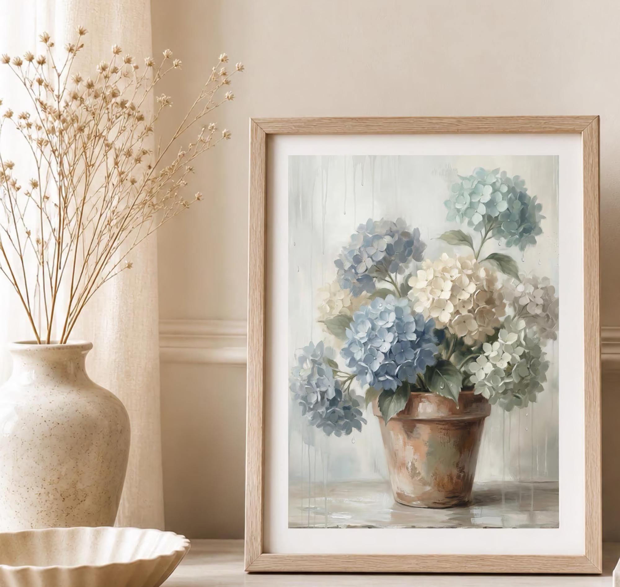 Blue Hydrangea Wall Art Printable | French Country Floral Painting Decor (Digital Download) — image 2