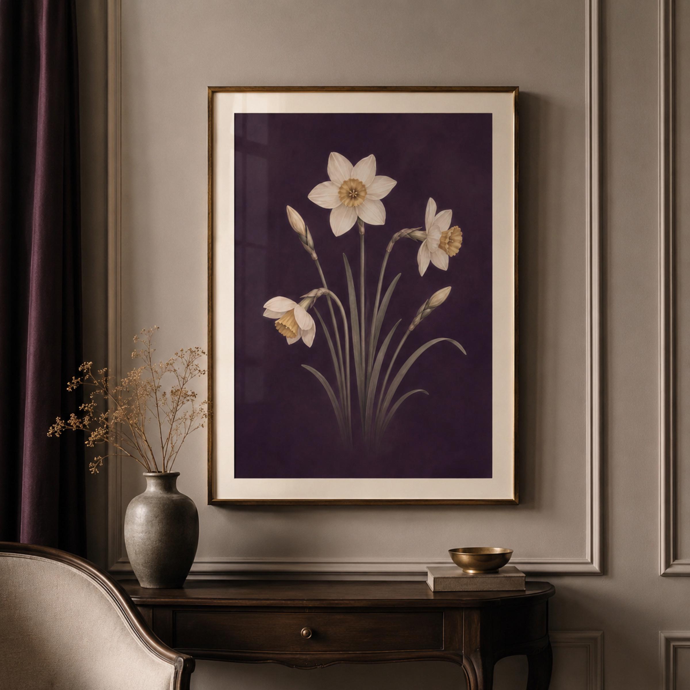 Moody December Birth Flower Print | Narcissus Wall Art | Dark Botanical Digital Download — image 4