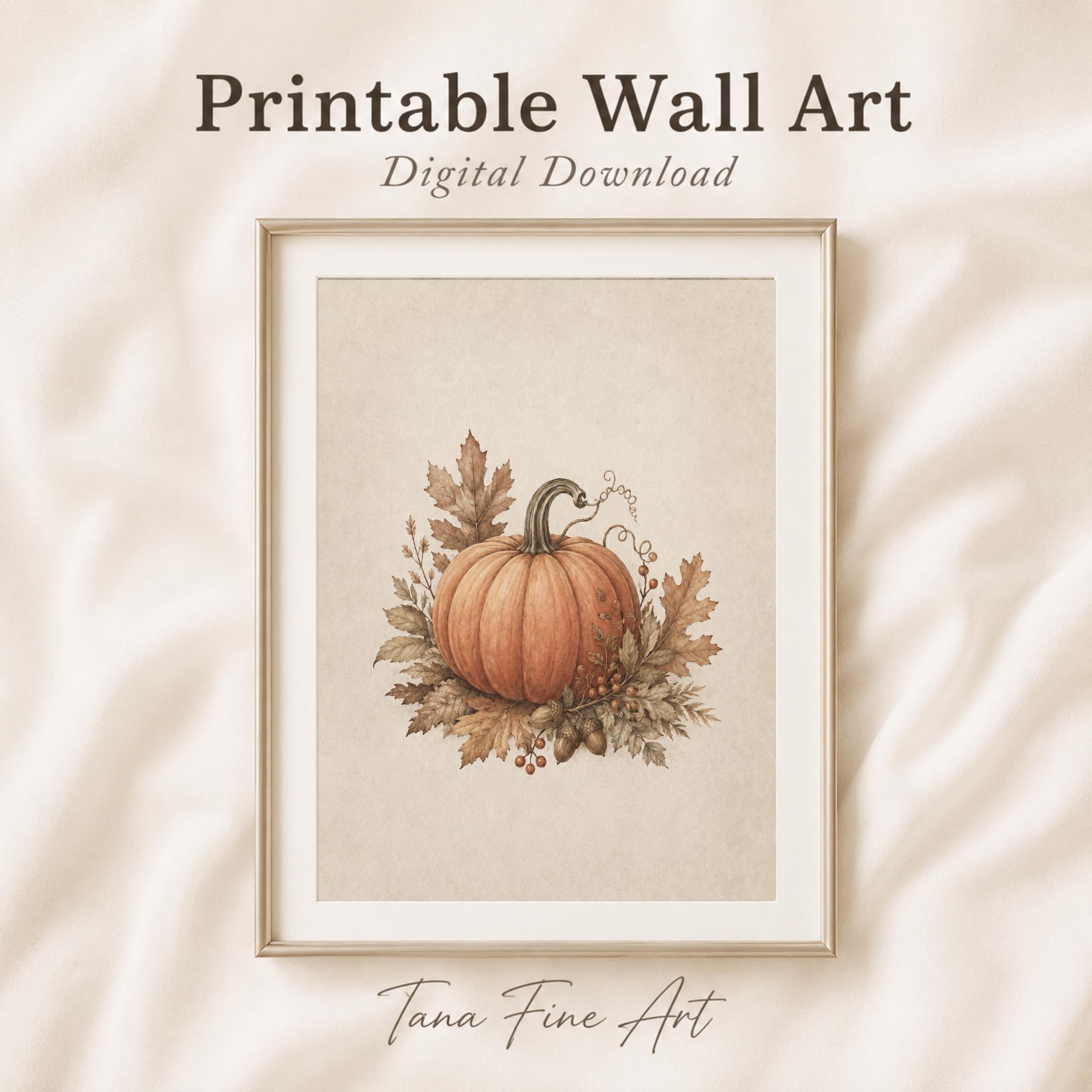 Vintage Pumpkin Wall Art, Fall Leaves Botanical, Rustic Farmhouse Autumn Decor, Printable Digital Download — image 8