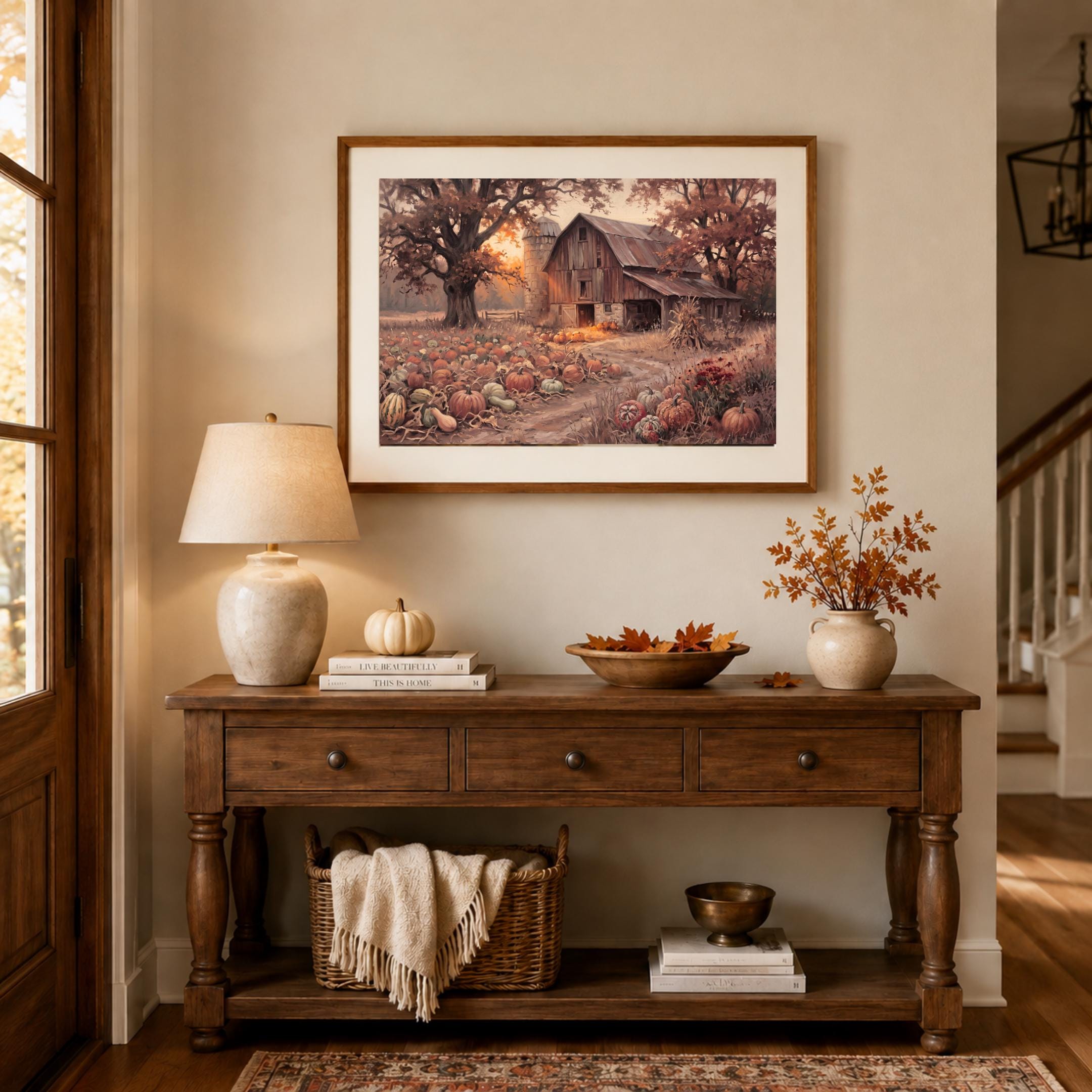 Fall Barn Printable Wall Art | Autumn Pumpkin Farmhouse Landscape | Rustic Decor Digital Download Print — image 4
