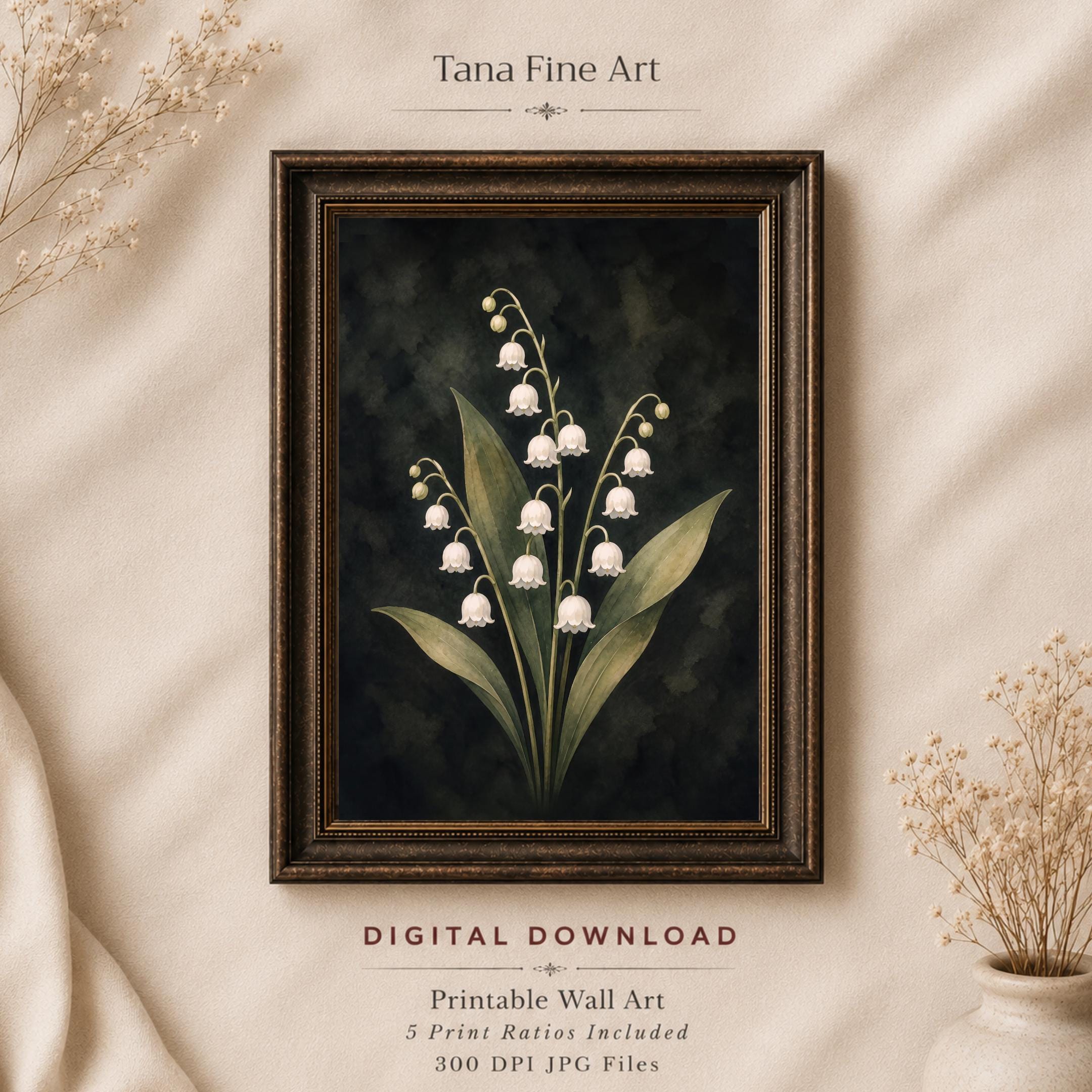 Dark May Birth Flower Prints | Lily of the Valley Wall Art | Dark Botanical Digital Download — image 6