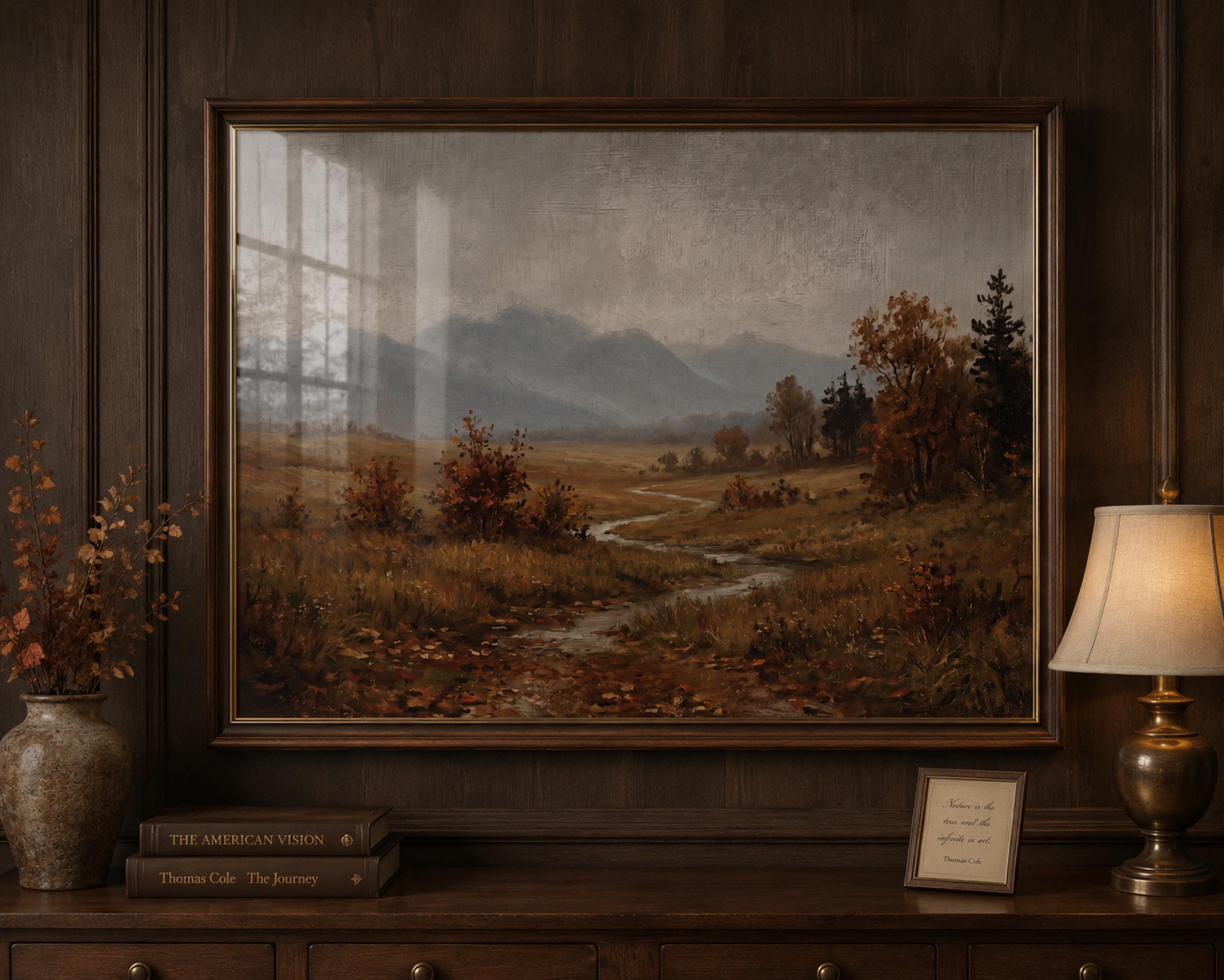 Autumn Landscape Wall Art | Fall Meadow Creek Print | Vintage Farmhouse Nature Digital Download — image 3