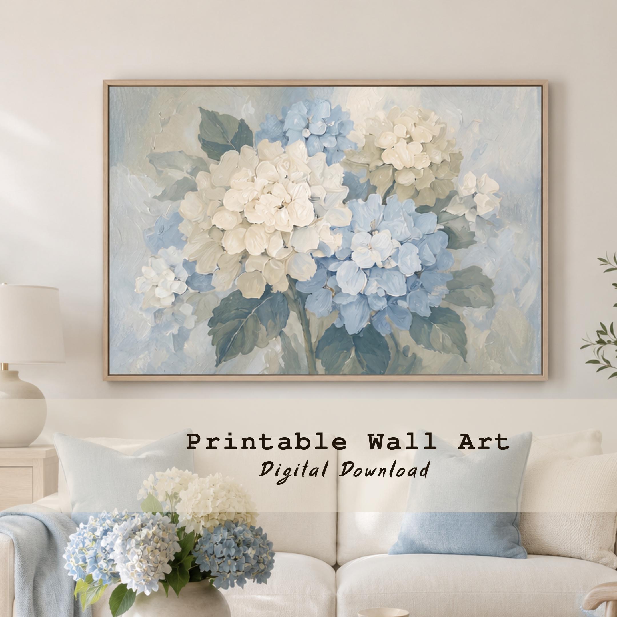Blue Hydrangea Painting Wall Art Printable | Floral Art Print Decor (Digital Download)