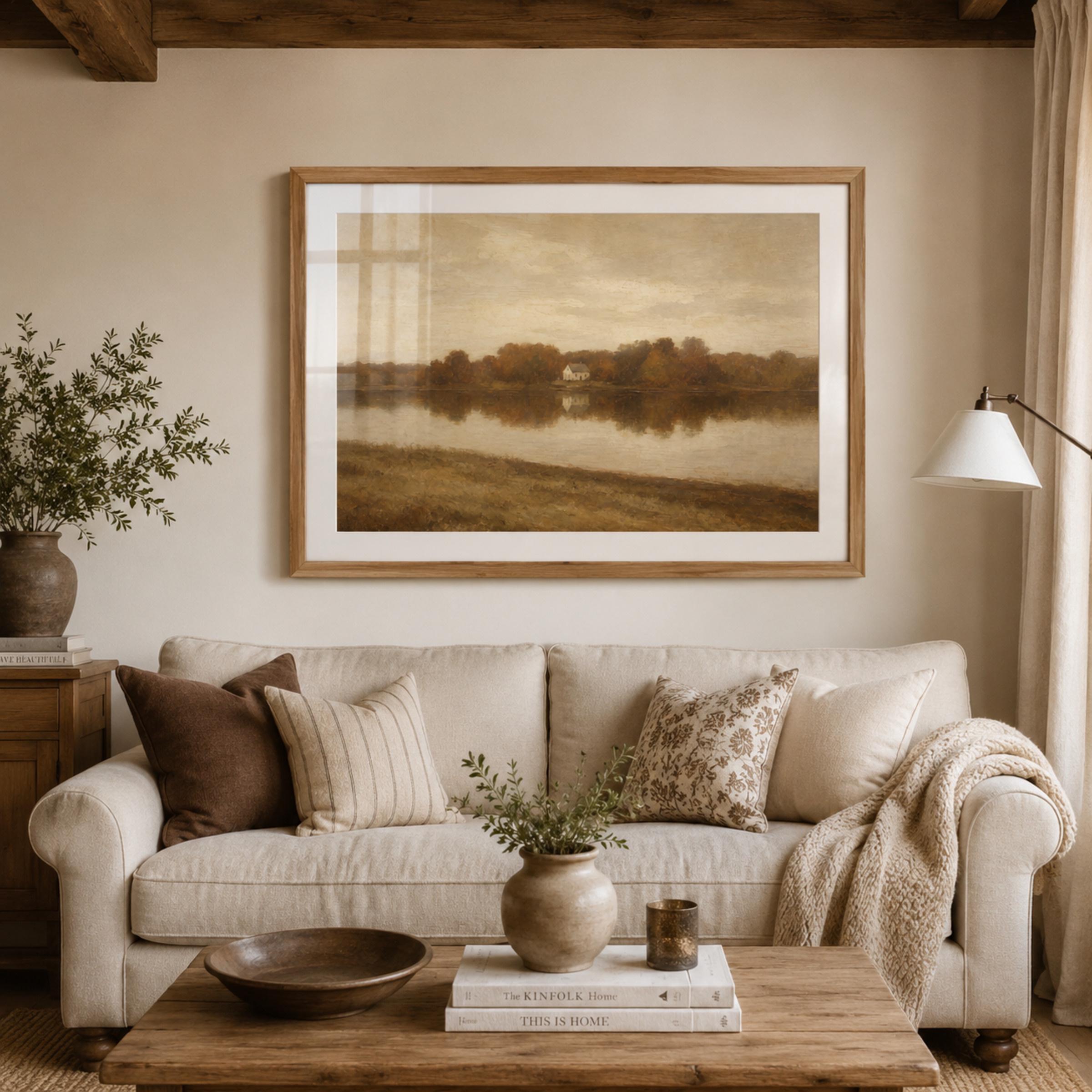 Fall Lake Cottage Wall Art | Vintage Autumn Cottage Landscape | Rustic Printable Digital Download — image 3