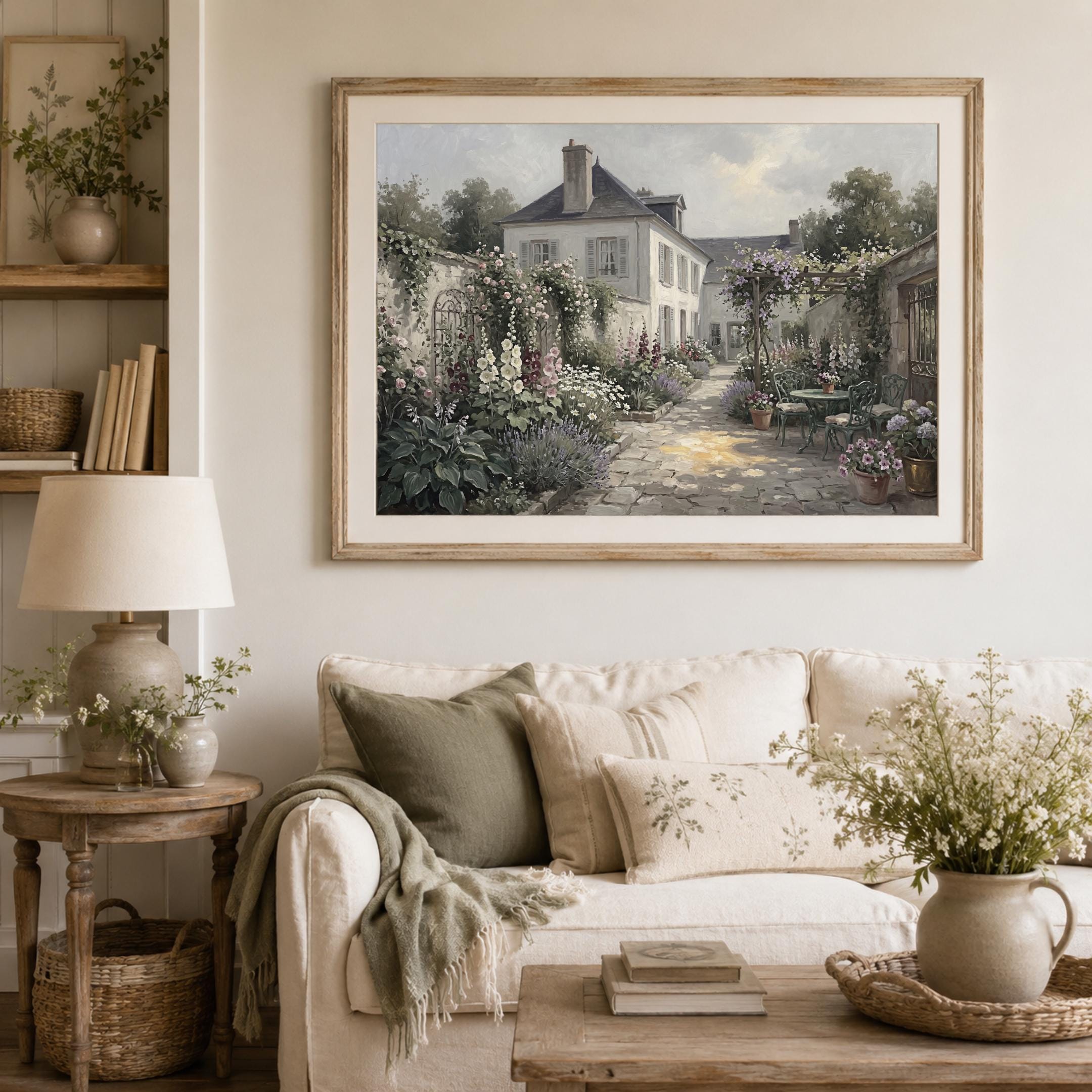 French Courtyard Garden Wall Art, Cottagecore Floral Patio Romantic Home Decor Digital Download — image 8