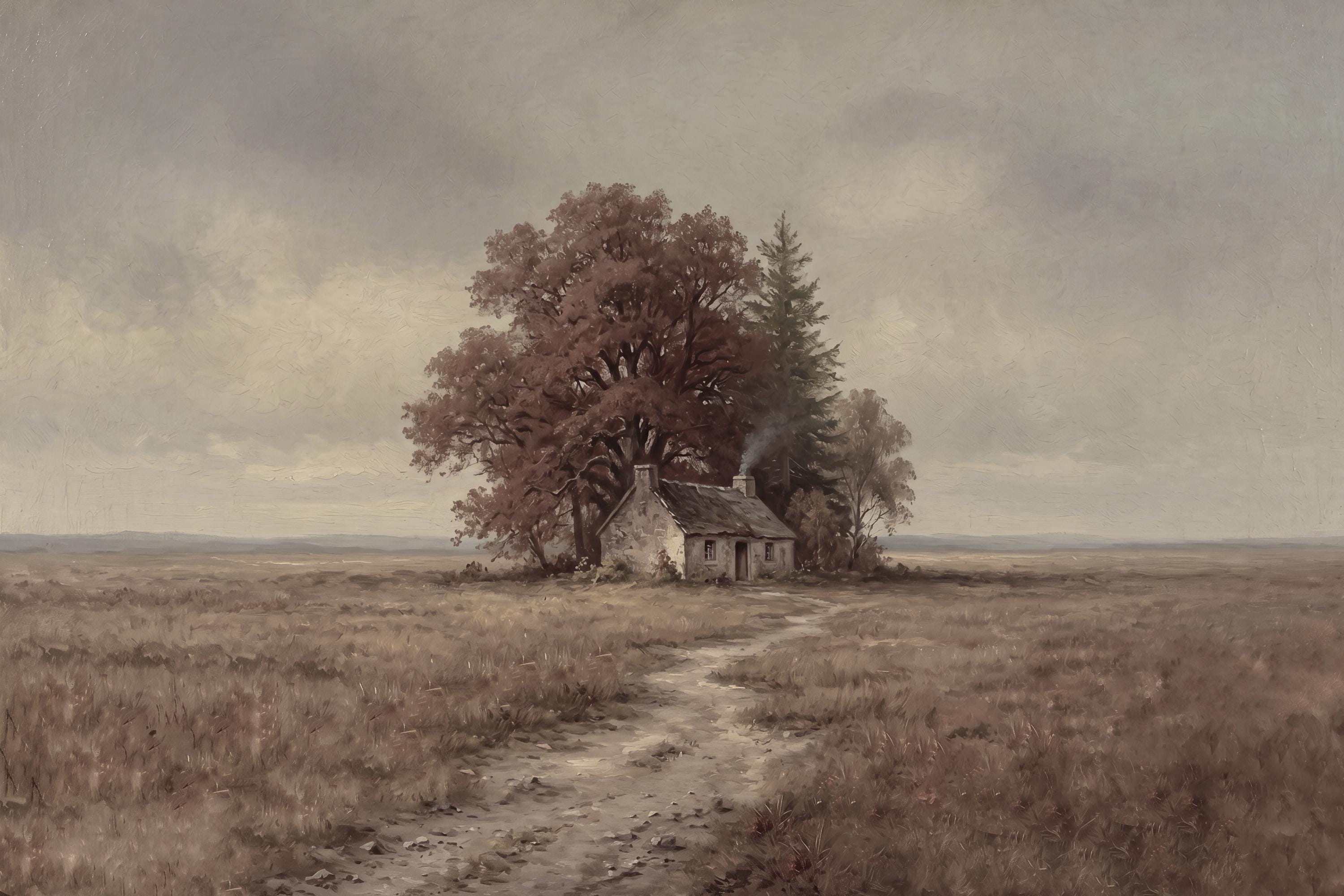 Moody Autumn Cottage Wall Art, Rustic Farmhouse Landscape Print (Fall Digital Download) — image 2