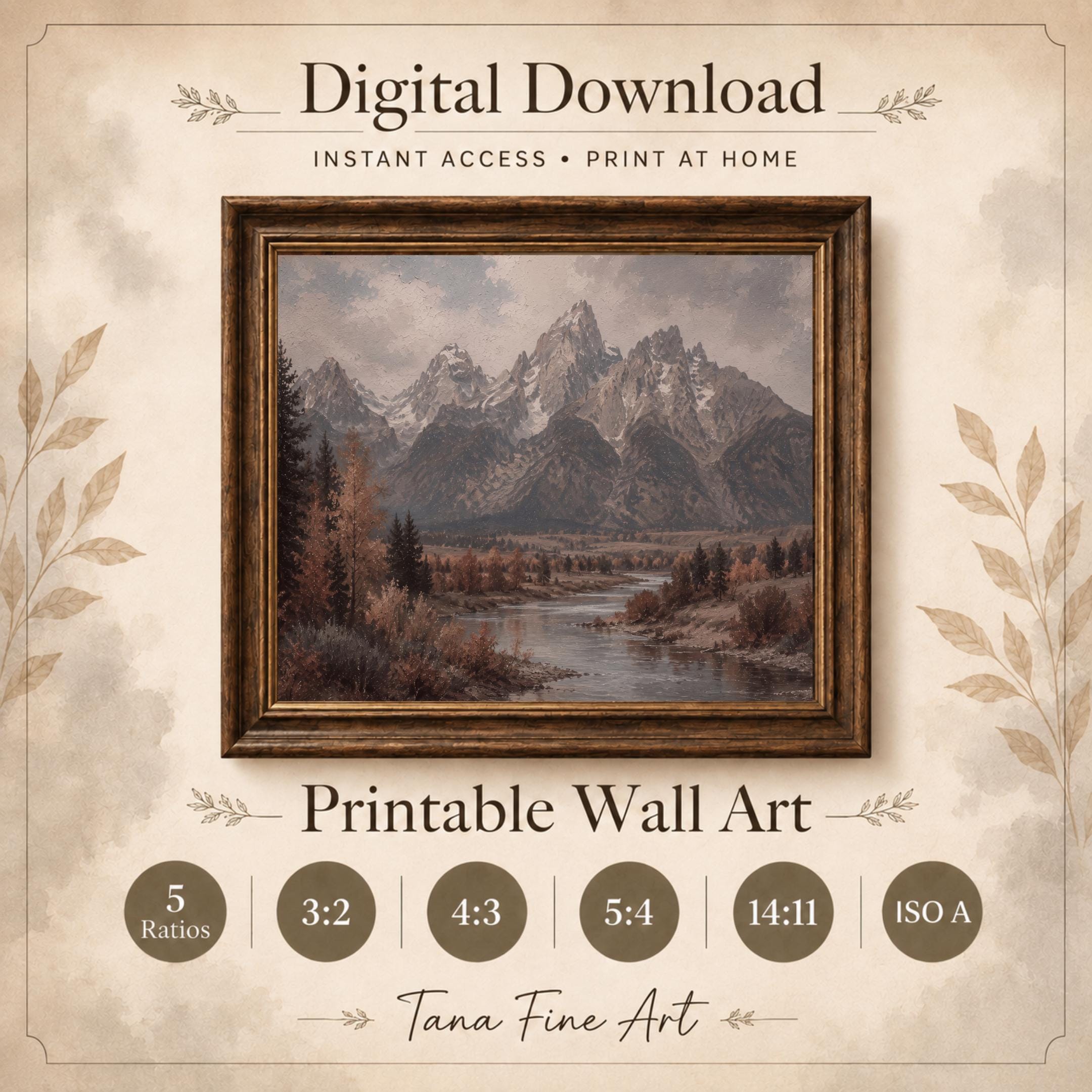 Mountain Landscape Wall Art | Moody Vintage Mountain Print | Fall Nature Printable Digital Download — image 5
