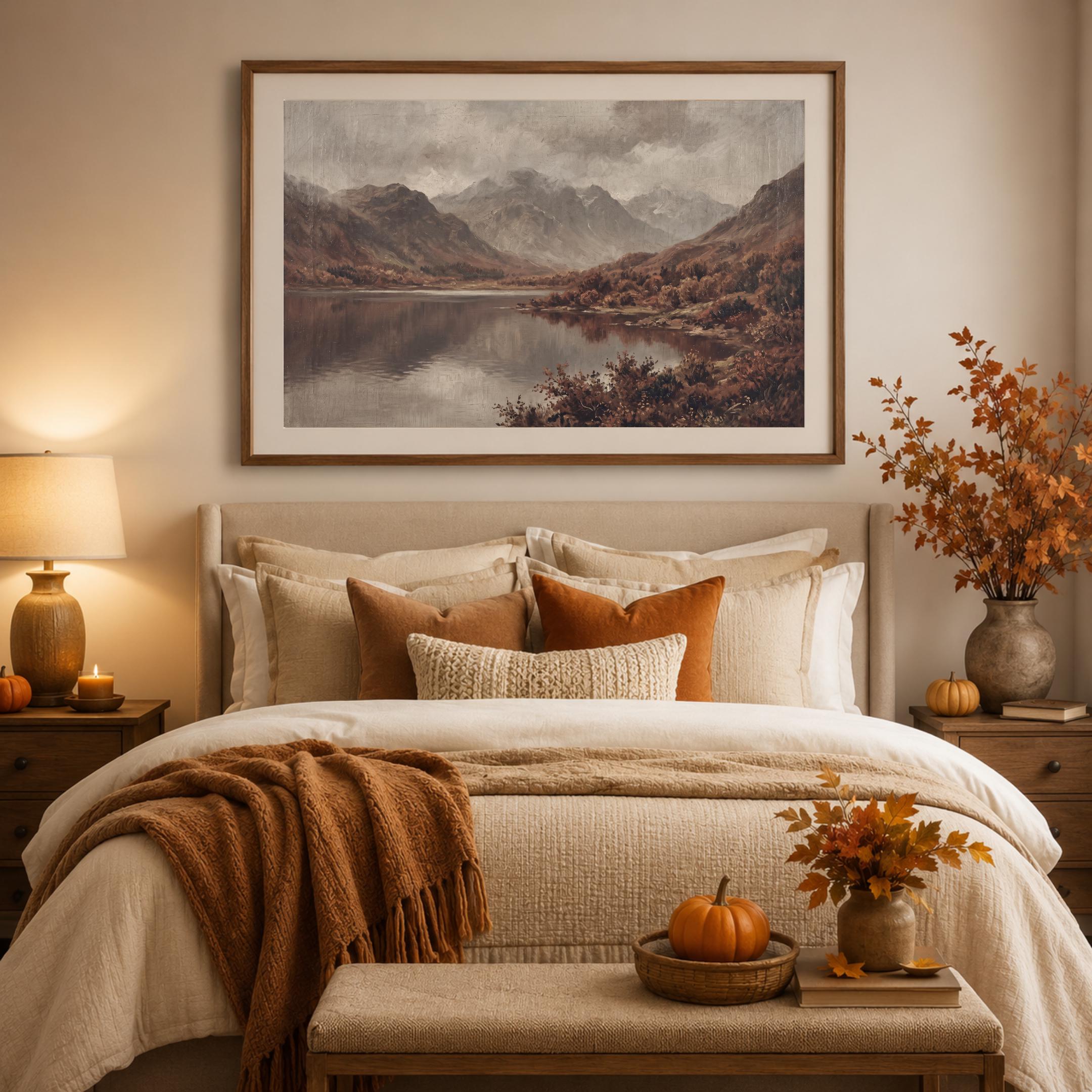 Vintage Autumn Lake Printable Wall Art, Misty Mountain Landscape, Earthy Rustic Cabin Digital Download — image 7