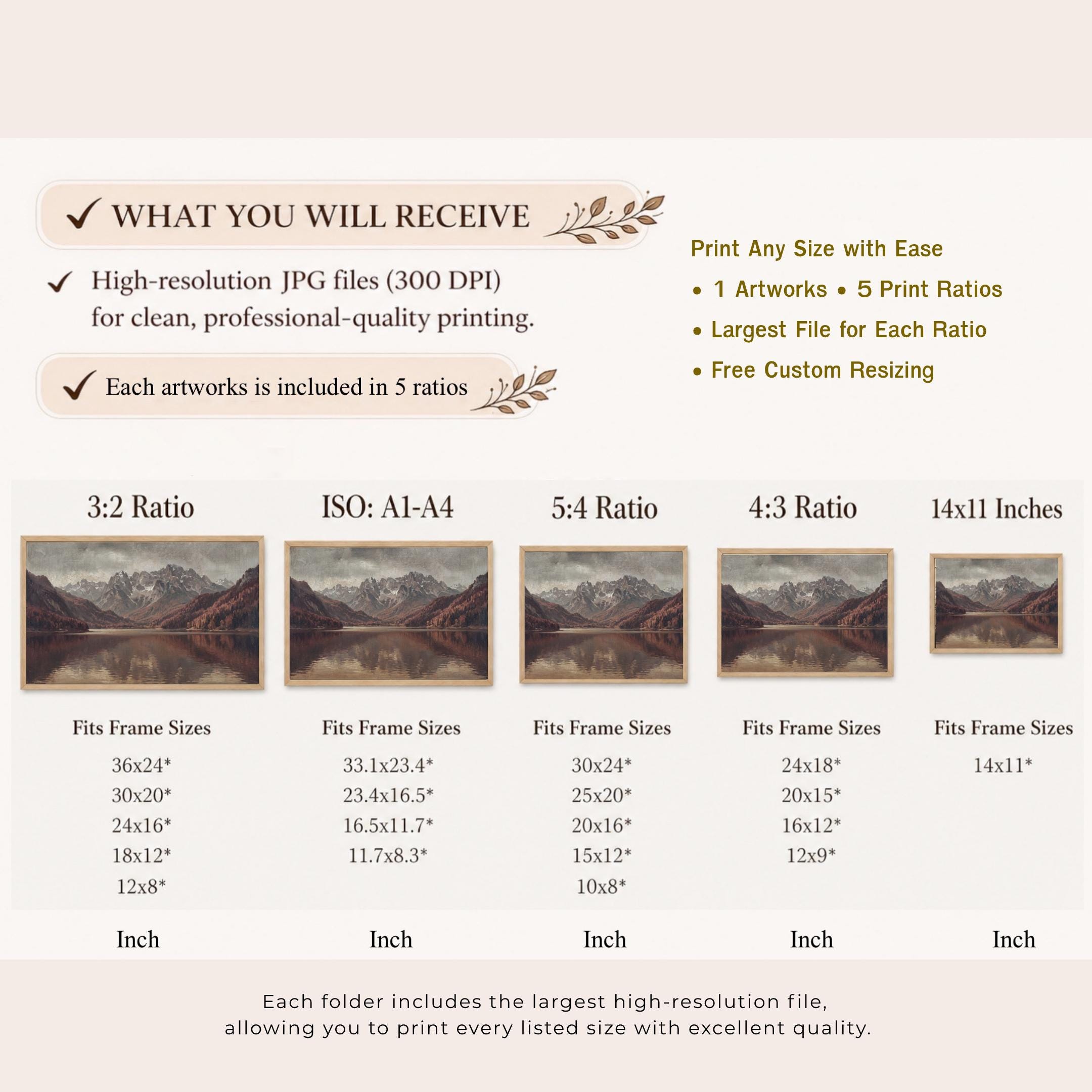 Vintage Fall Mountain Lake Printable Wall Art, Moody Alpine Landscape, Rustic Cabin Digital Download — image 9