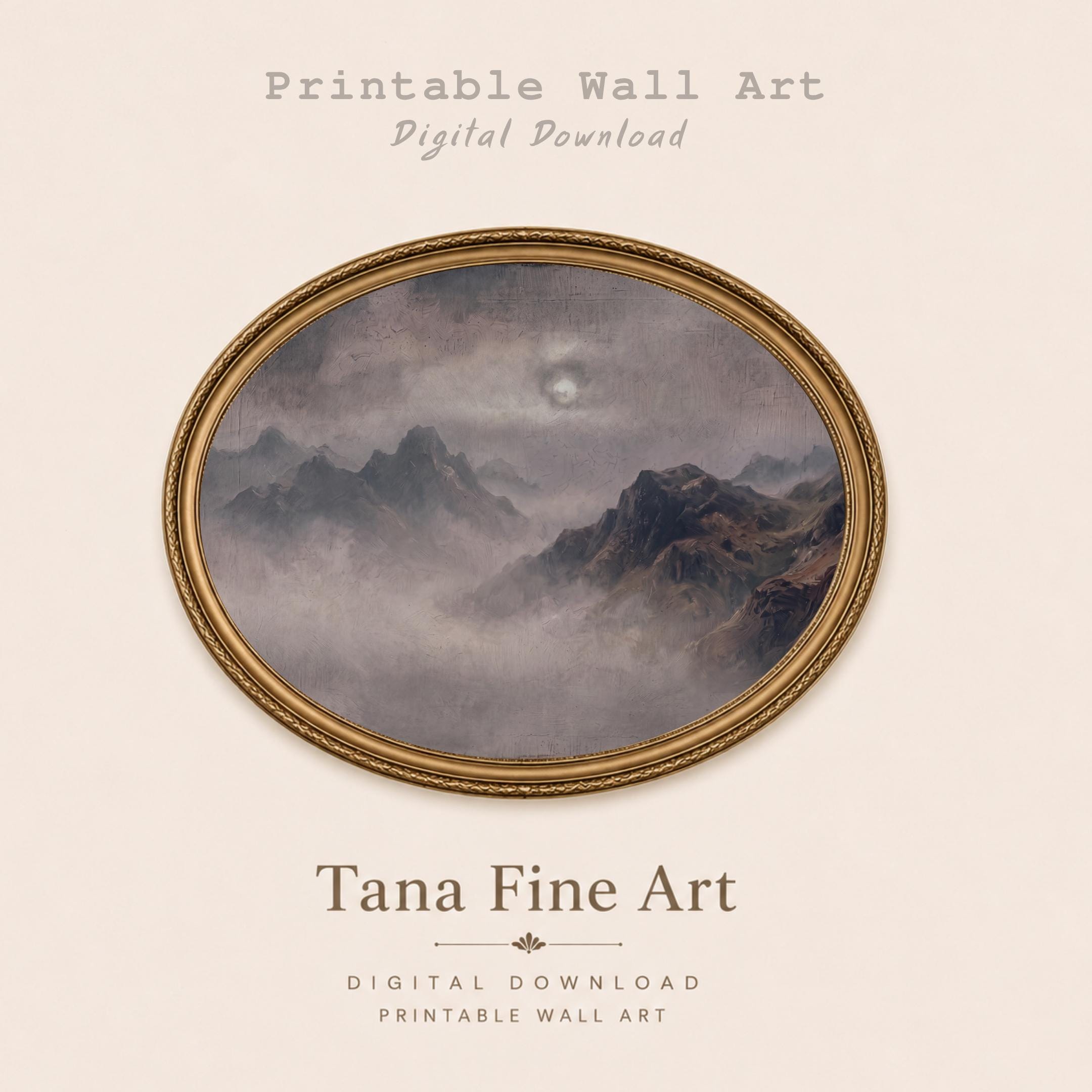 Moody Mountain Wall Art, Vintage Misty Landscape, Dark Academia Decor, Rustic Alpine Digital Download — image 8