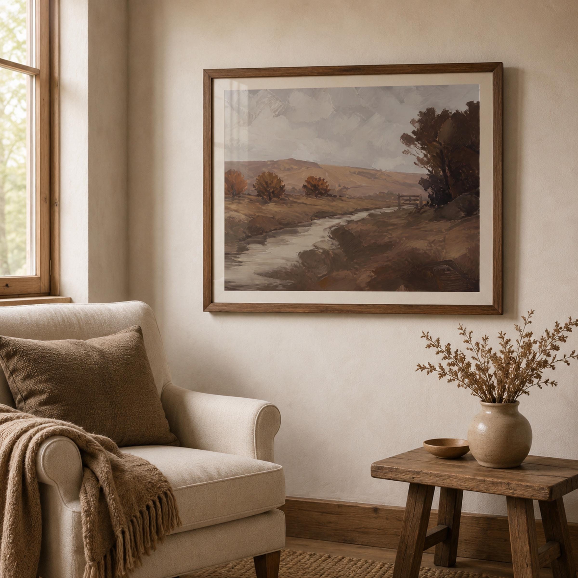 Autumn Landscape Wall Art | Fall Countryside Creek Print | Vintage Farmhouse Digital Download — image 3