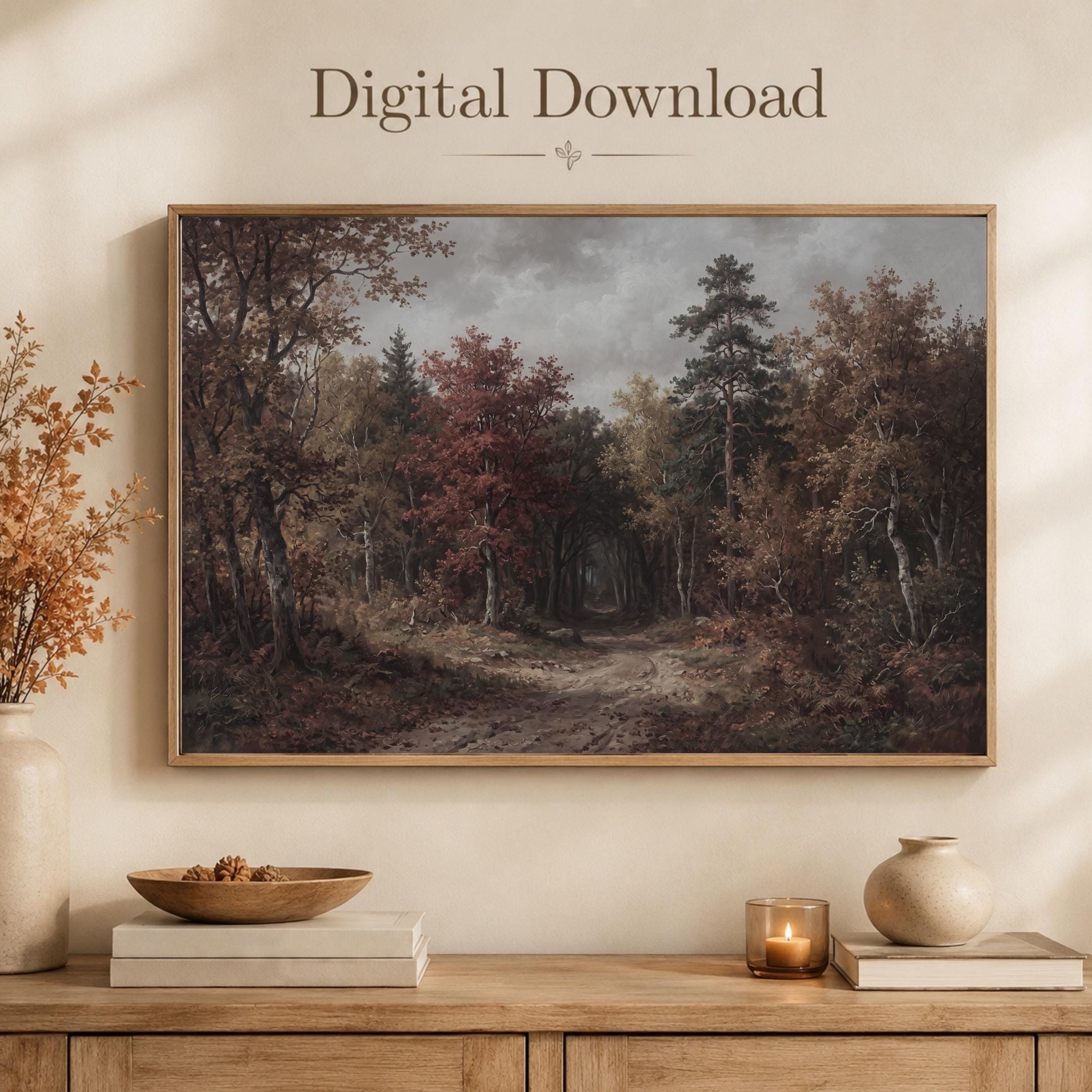 Moody Fall Forest Print Wall Art, Dark Enchanted Forest Path (Digital Download) — image 6
