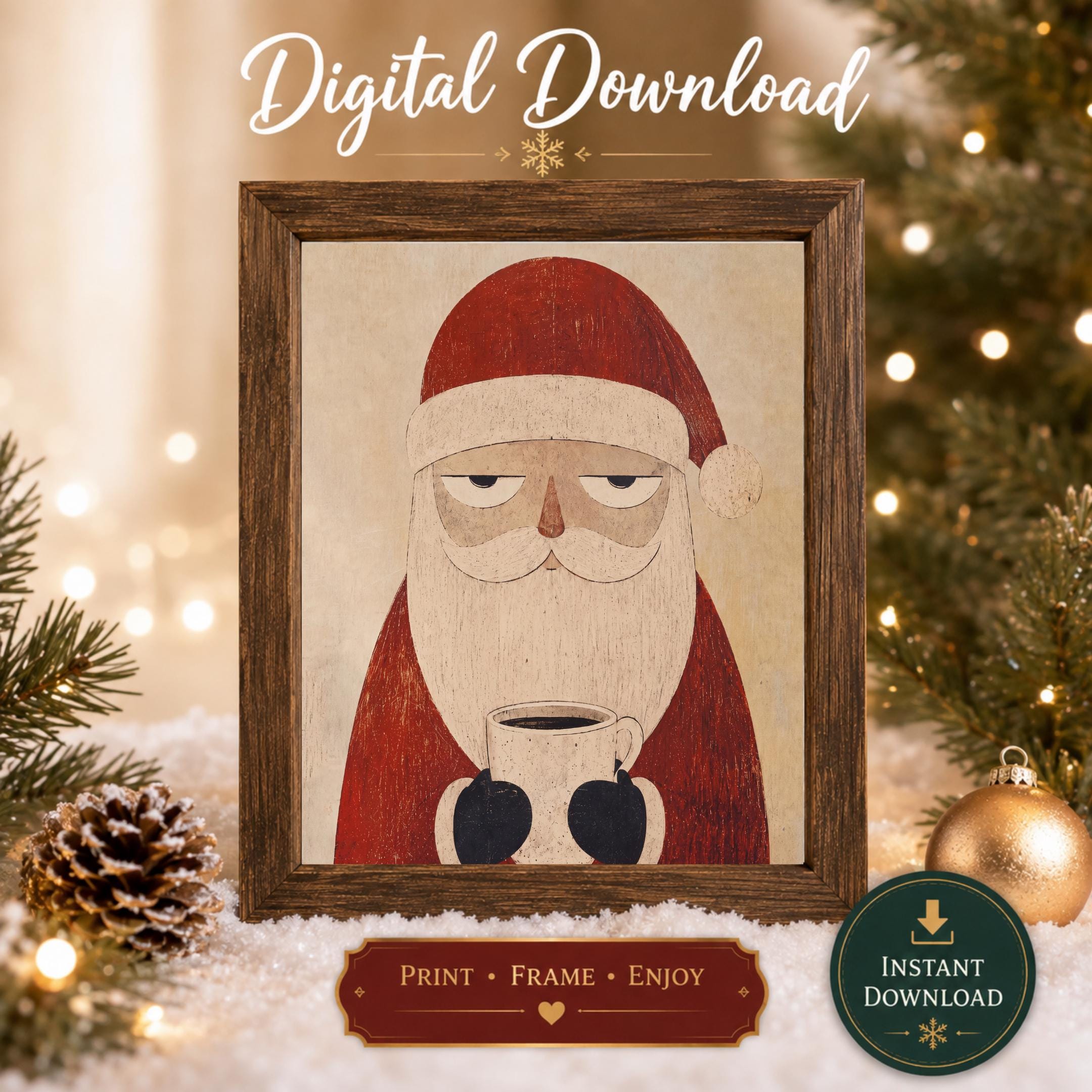 Santa Coffee Wall Art | Funny Christmas Coffee Print | Vintage Holiday Printable Digital Download — image 3